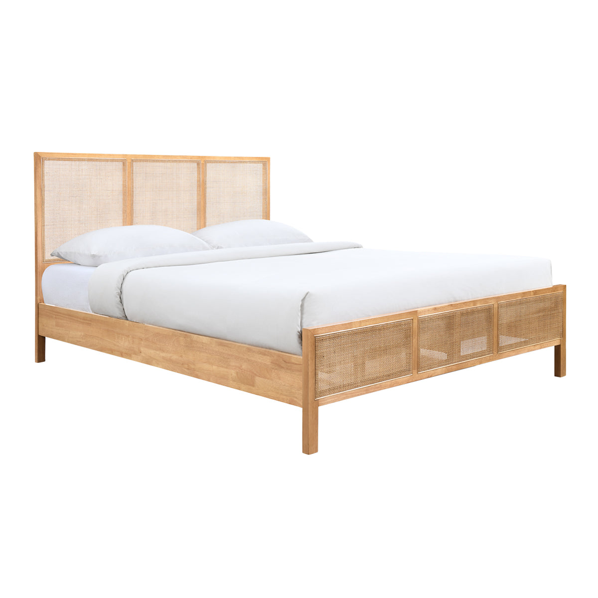 Kayla Rattan Solid Queen Bed Frame - Natural Oak Finish | Stylish Boho Bedroom Furniture for Cozy Home Decor