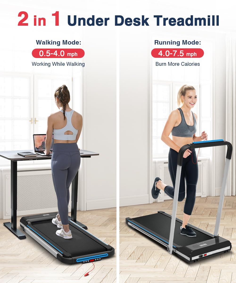 REDLIRO 2-in-1 Under Desk Treadmill & Walking Pad - Portable Folding Electric Motorized Jogging Machine with Remote Control for Home & Office Workouts | Compact Space-Saving Design for Small Apartments & Workstations