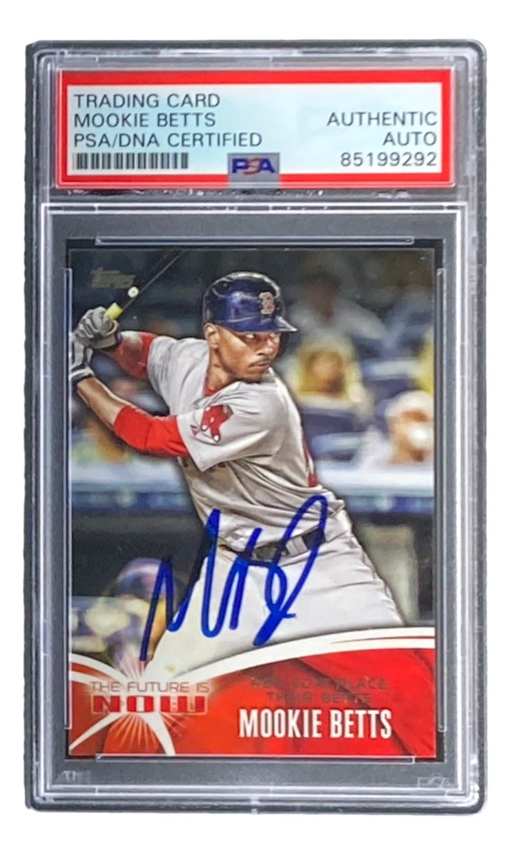 Authentic Mookie Betts Signed 2014 Topps #FN MB1 Red Sox Rookie Card - PSA/DNA Certified - Perfect for Baseball Memorabilia Collectors & Sports Fans Display