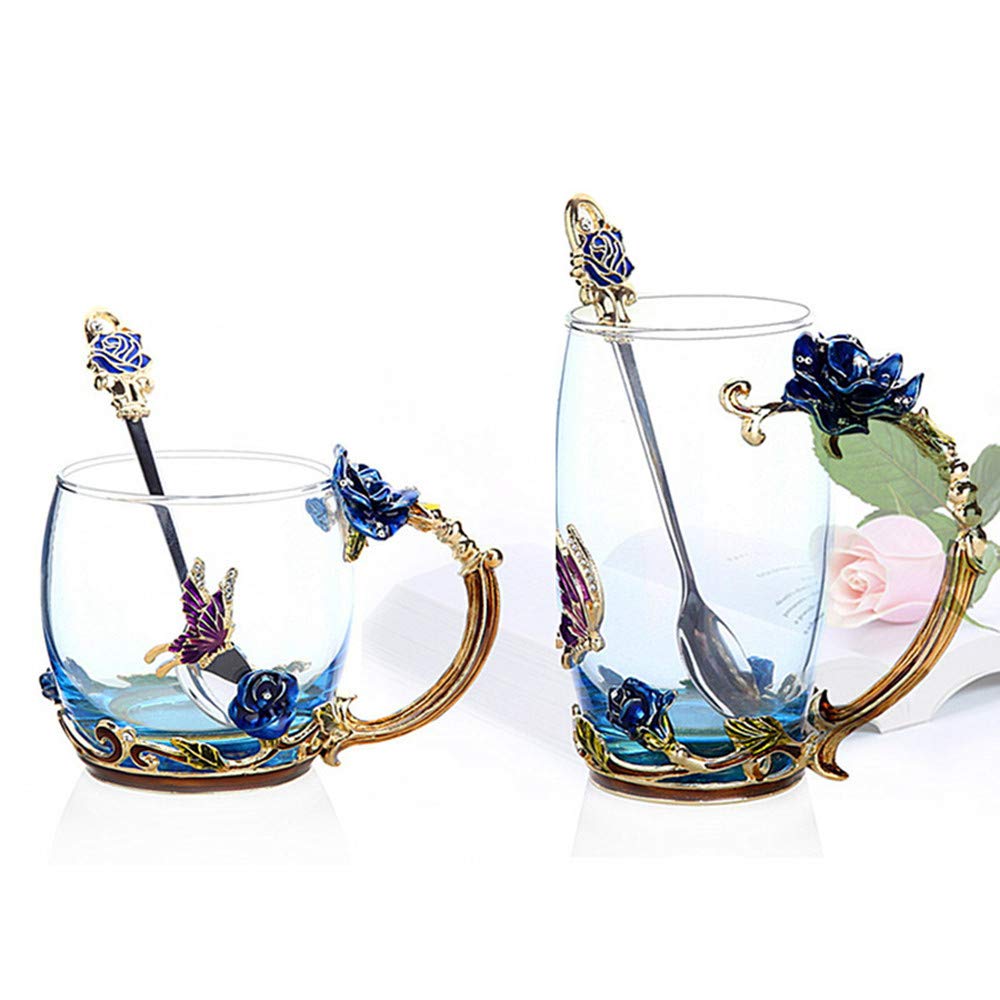 Handmade Butterfly Rose Tea Cup & Coffee Mug - 12 oz Glass Tea Cup Set for Wedding, Anniversary, Birthday Gifts - Perfect for Tea Lovers, Coffee Drinkers & Home Decor