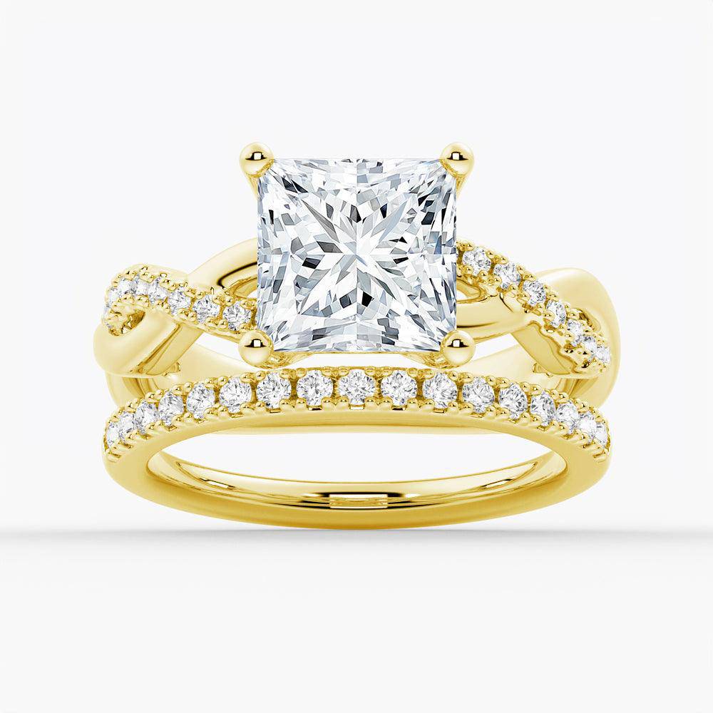 Princess Cut Moissanite Engagement Ring Set with Matching Wedding Band - Sparkling Twist Design for Brides, Anniversary & Special Occasions