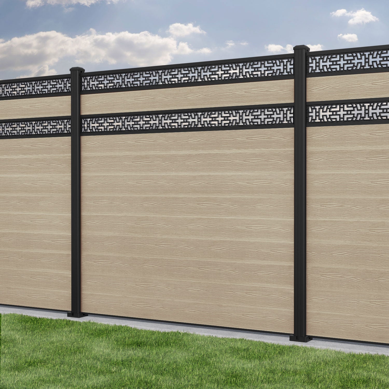 Classic Kumo Split Screen Fence Panel - Light Oak Wood Privacy Screen with Aluminum Posts for Patio, Deck, and Garden Outdoor Decor