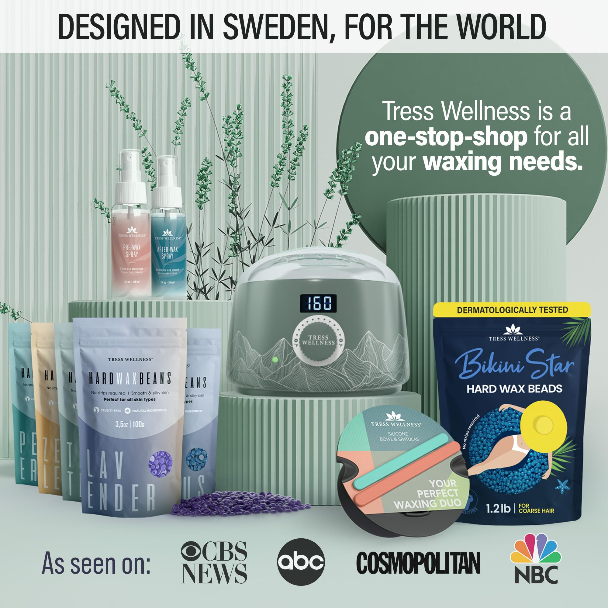 Tress Wellness Green Warmer Kit & Silicone Waxing Bowl Set for Bikini Waxing - Professional At-Home Hair Removal Solution for Smooth Skin