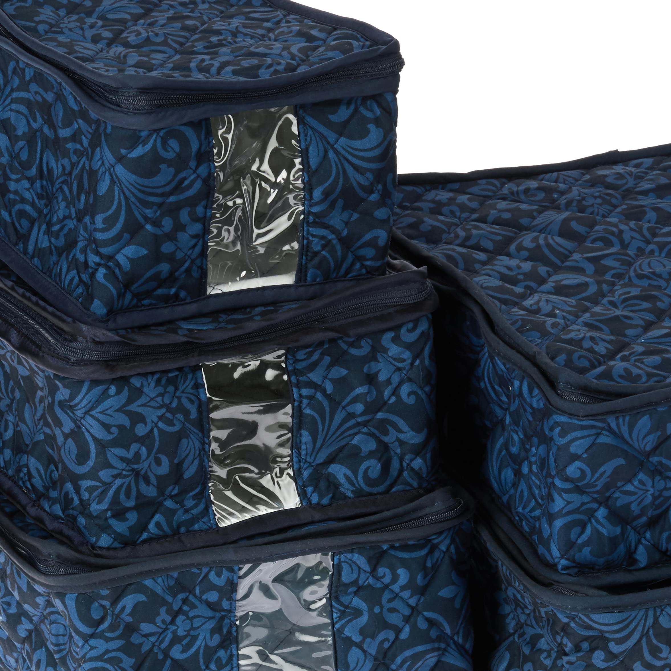 8-Piece Navy Quilted Stackable Storage Containers Set with Lids – Glass & Dinnerware Organizer for Kitchen, Meal Prep, Tupperware & Food Storage – Perfect for Pantry, Fridge & Cabinet Organization