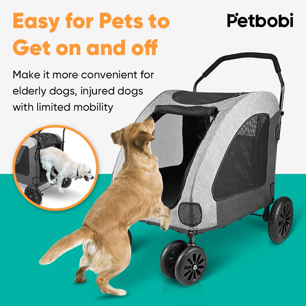 Petbobi Large Dog Stroller - Heavy Duty 120lbs Capacity, Breathable & Waterproof Oxford Fabric, Detachable Storage Bag, Foldable Design with 4 Rubber Wheels - Ideal for Medium to Large Dogs, Perfect for Outdoor Walks, Vet Visits, and Travel (Grey)