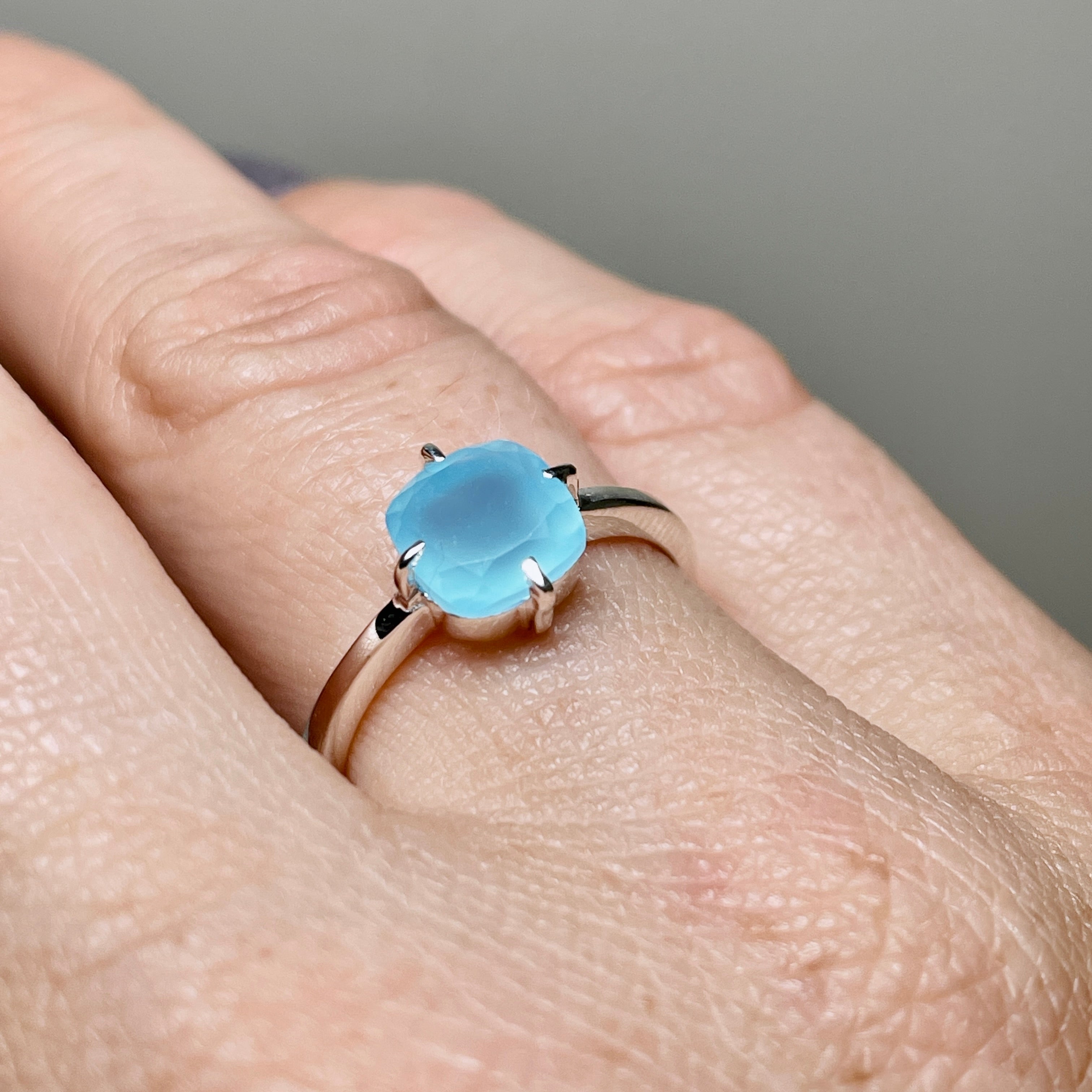 Blue Chalcedony Faceted Square Solitaire Ring R4806 - Elegant Gemstone Jewelry for Women, Perfect for Weddings, Anniversaries & Special Occasions