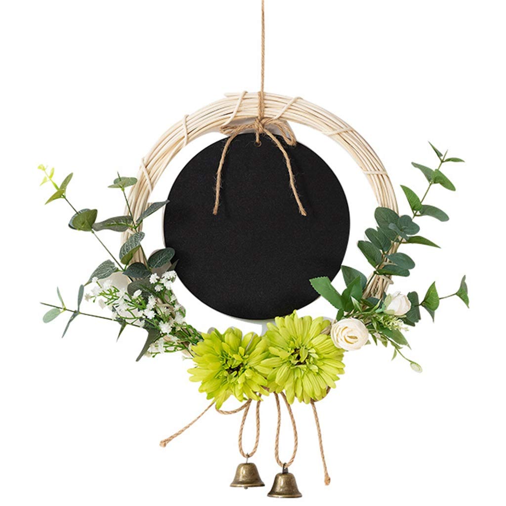 SYALEO Artificial Flower Wreath for Front Door - Fake Floral Rattan Round Wreath for Window, Wall, Wedding & Home Decor with Blackboard for Writing - Perfect for Seasonal, Holiday & Front Porch Decoration