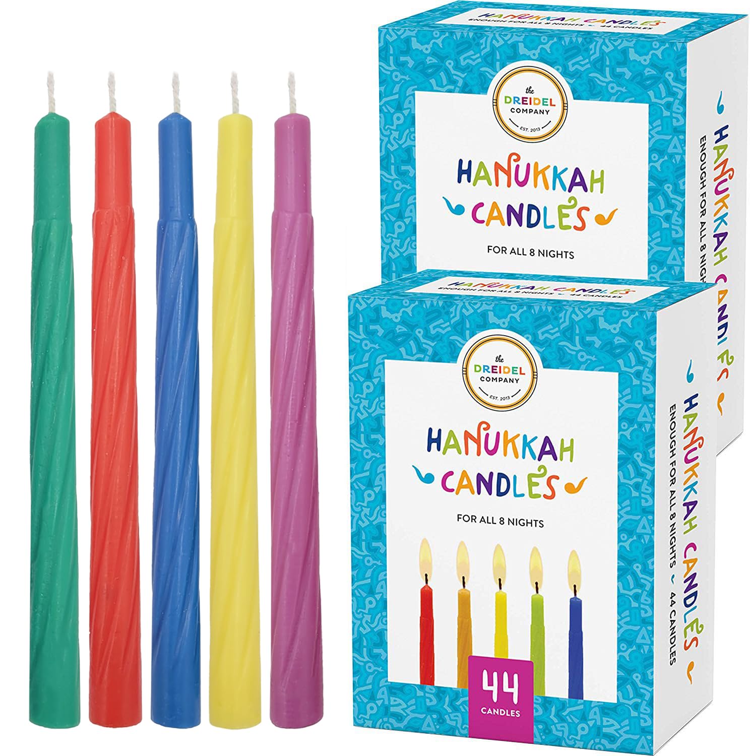 Colorful Hanukkah Candles 44-Pack for Menorah - 2-Pack for 8 Nights