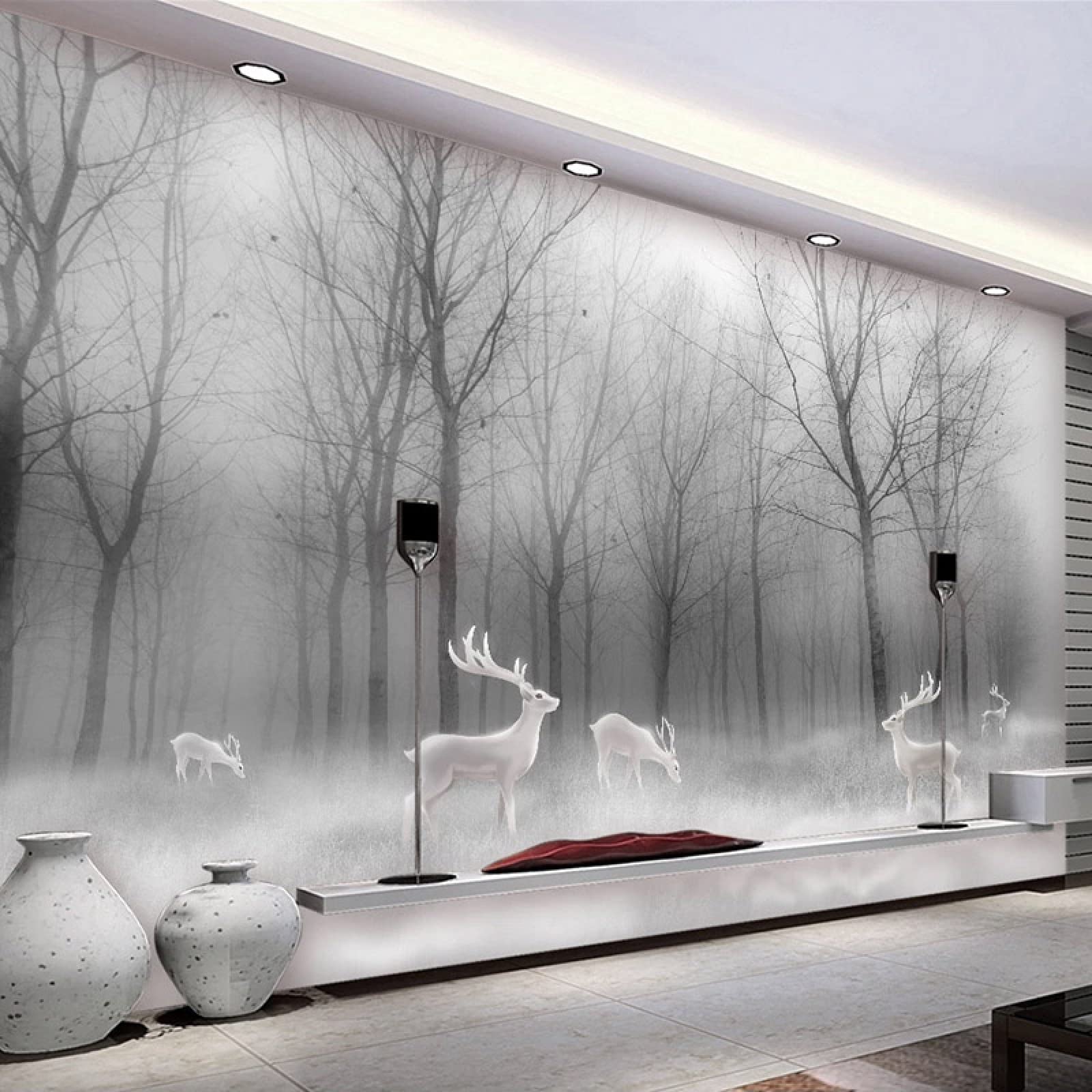Nordic Forest Elk Abstract Woods 3D Wallpaper - Black & White Landscape Custom Photo, Waterproof Mural Painting for Living Room, Dining Room & Bedroom Decor | Nature-Inspired Wall Art for Modern Home & Office Spaces