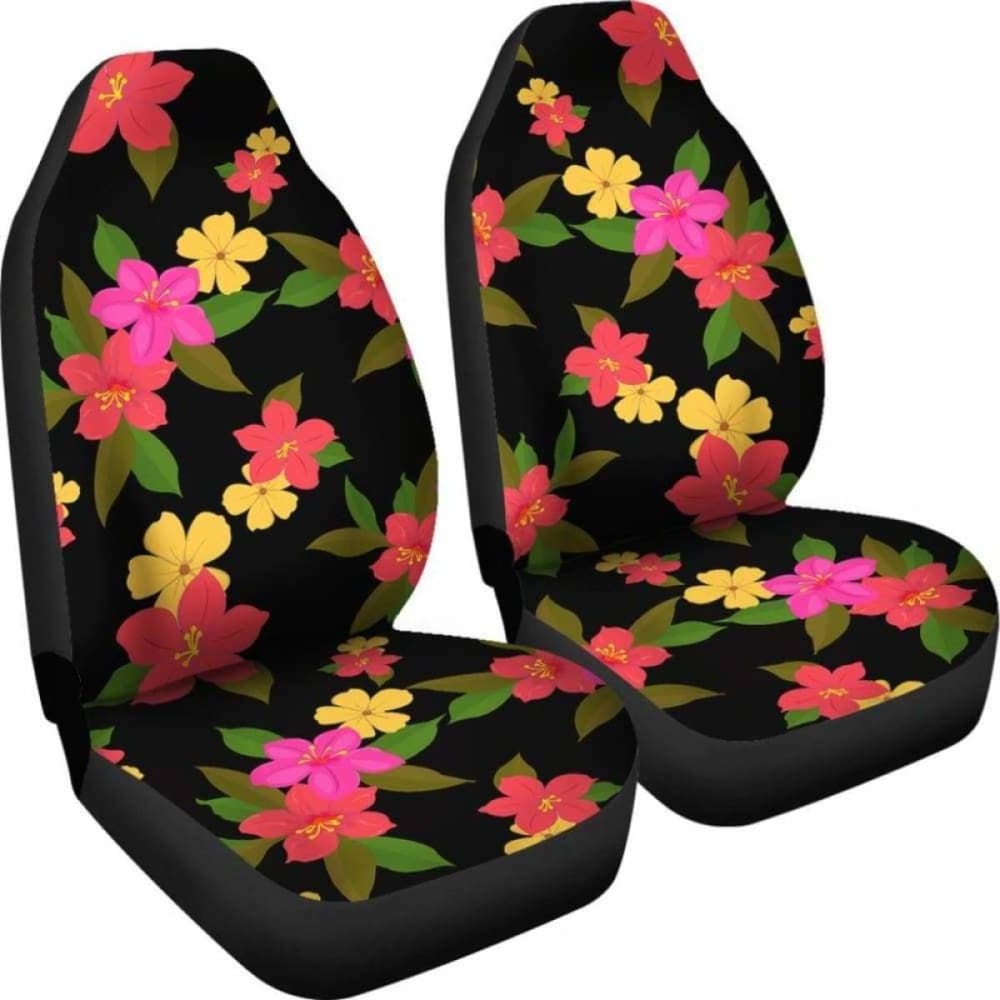 Black Car Seat Covers with Vibrant Tropical Flowers - Universal Fit for Cars, Trucks & SUVs - Perfect for Beach Trips & Summer Road Travel