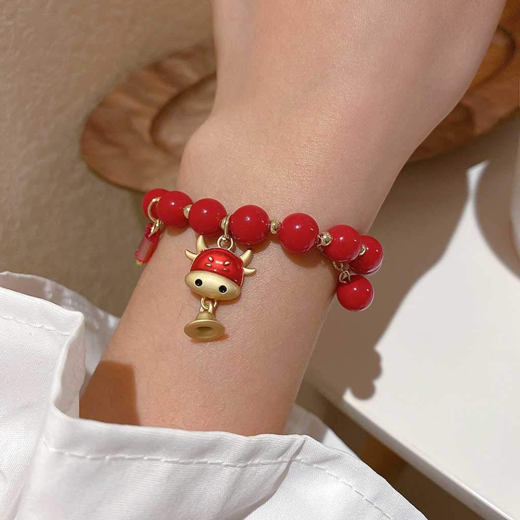 2021 Handmade Red Rope Rhinestone Zodiac Ox Cow Adjustable Bracelet for Women - Birthday Gift, Fashion Jewelry for Girls - Perfect for Chinese New Year, Christmas & Special Occasions (Color: C)