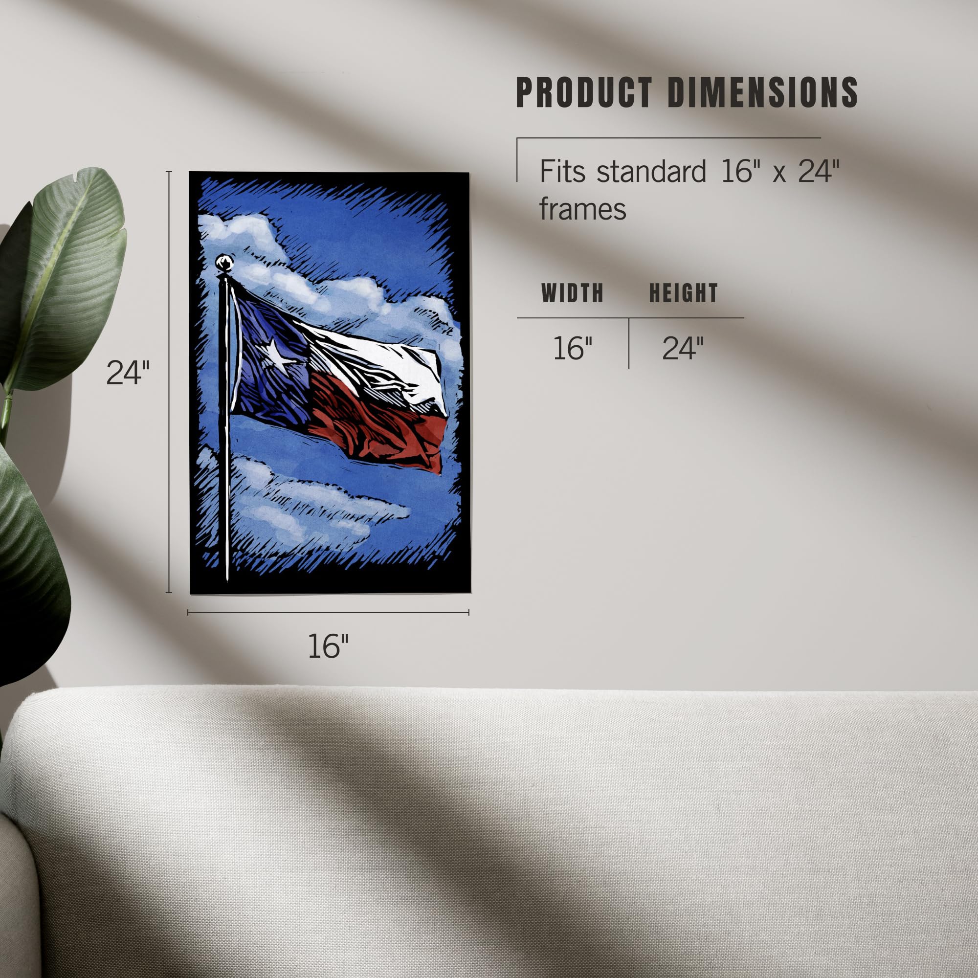 Lantern Press 16x24 Inch Texas Flag Scratchboard Giclee Art Print - Premium Wall Decor for Home, Office & Texas-Themed Room Decor