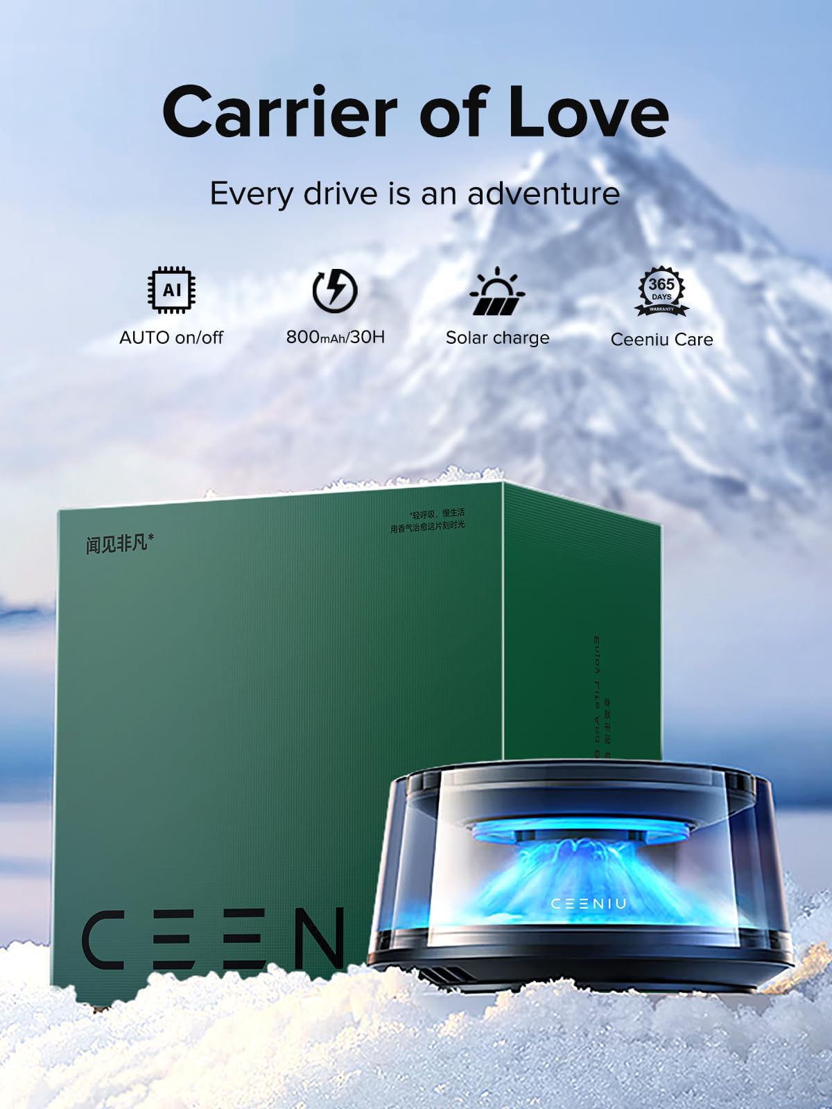 Premium Ceeniu Car Air Freshener Diffuser - New Car Scent with Adjustable Intensity & Auto On/Off | Long-Lasting 4 Month Fragrance for Cars, Trucks & SUVs | Eliminates Odors & Creates Relaxing Atmosphere During Commutes & Road Trips