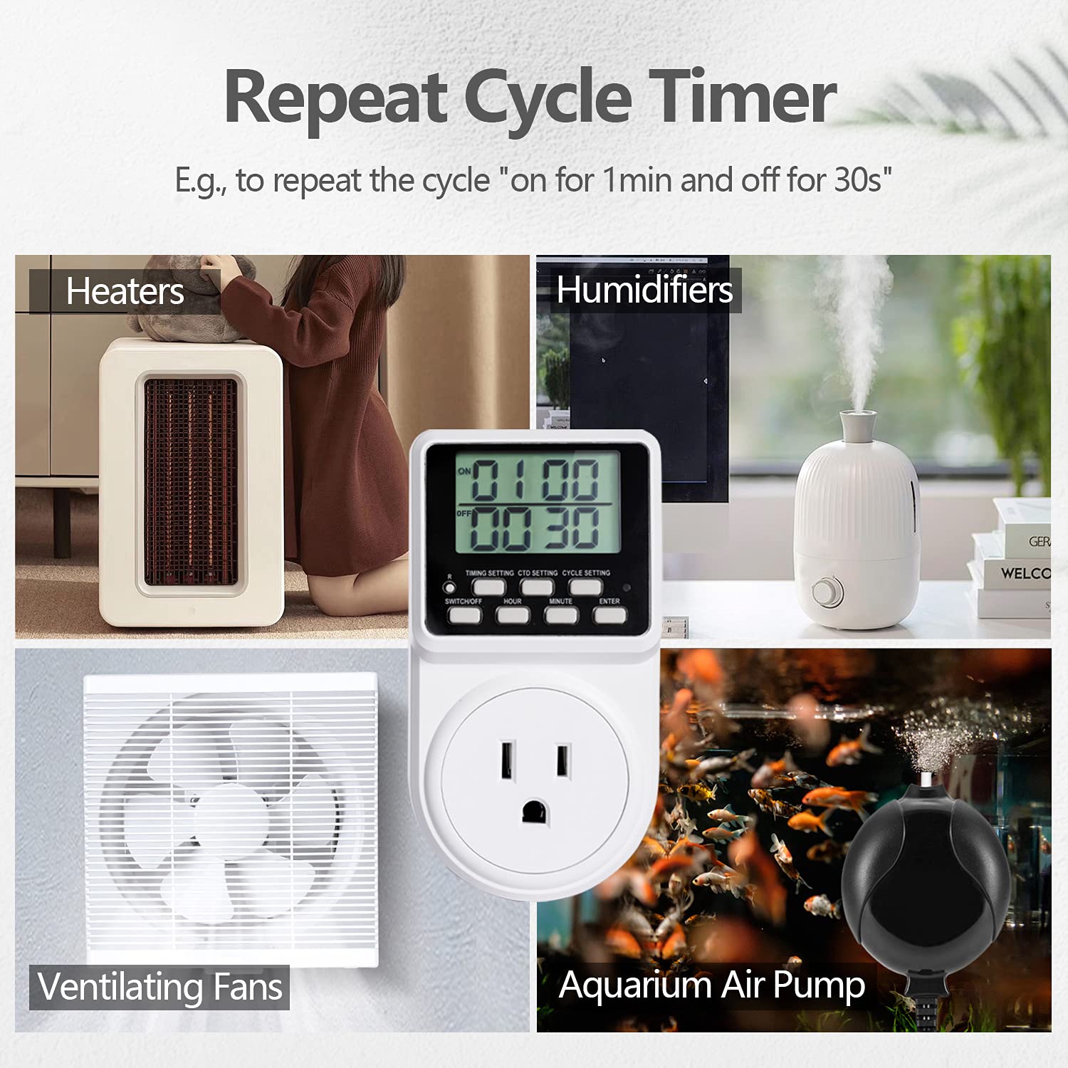 Techbee Digital Programmable Outlet Timer Plug - 24 Hour Countdown, 15A/120V Indoor Electrical Timer Switch with ON/OFF Delay & Repeat Cycle - Perfect for Holiday Lights, Aquariums, and Home Appliances