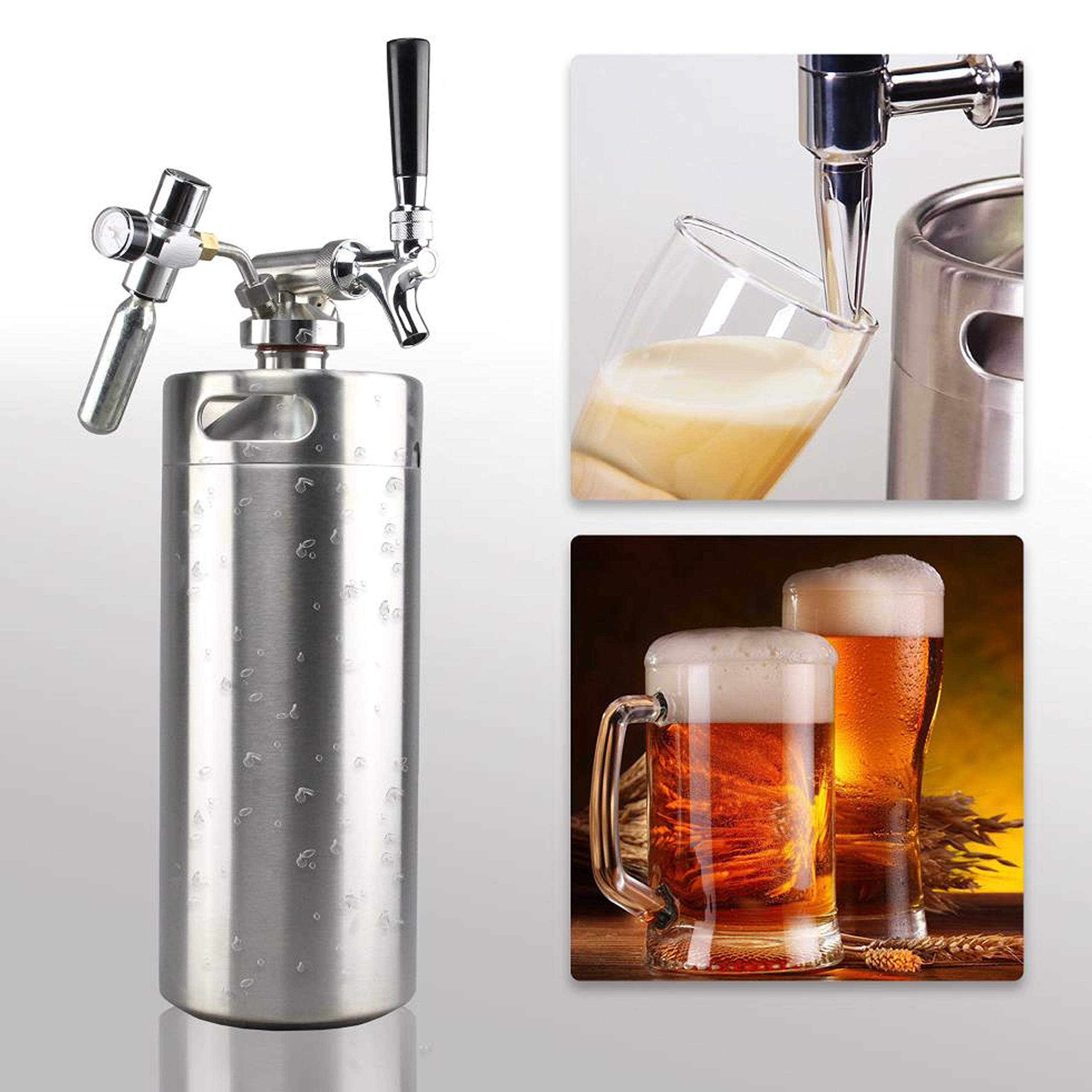 NutriChef 128oz Pressurized Growler Tap System - Stainless Steel Homebrew Mini Keg Dispenser with CO2 Regulator for Craft Beer, Draft Beer - Perfect for Home Brewing, Parties, Camping & Outdoor Events