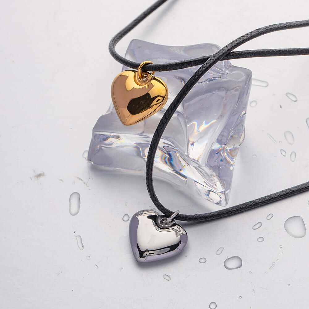 Elegant Black Cord Heart Pendant Necklace in Silver & Gold | Perfect for Valentine's Day Gifts, Anniversary Presents & Romantic Occasions | JDN009