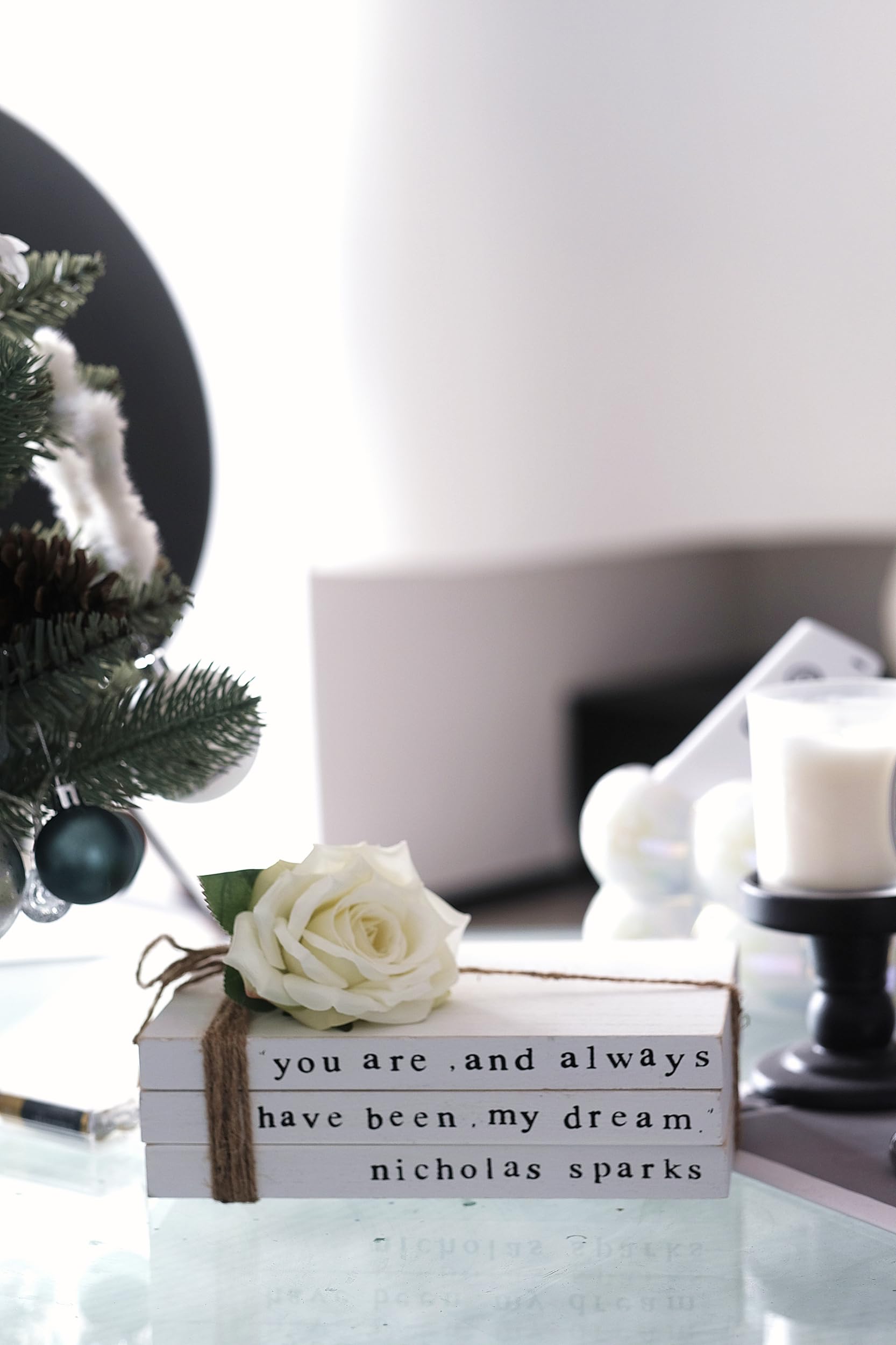 Farmhouse Decorative Books - Lavender Stacked Shelf Decor for Living Room & Fireplace Mantle