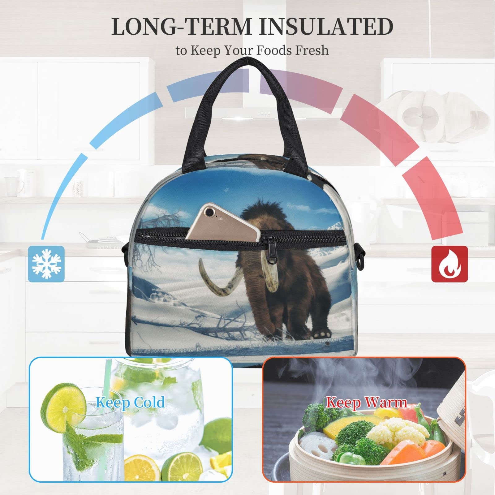 Reusable Insulated Lunch Bag for Women & Men - Mammoth On Ice Stylish Lunch Tote with Adjustable Shoulder Strap | Perfect for Work, School, Picnics & Outdoor Activities