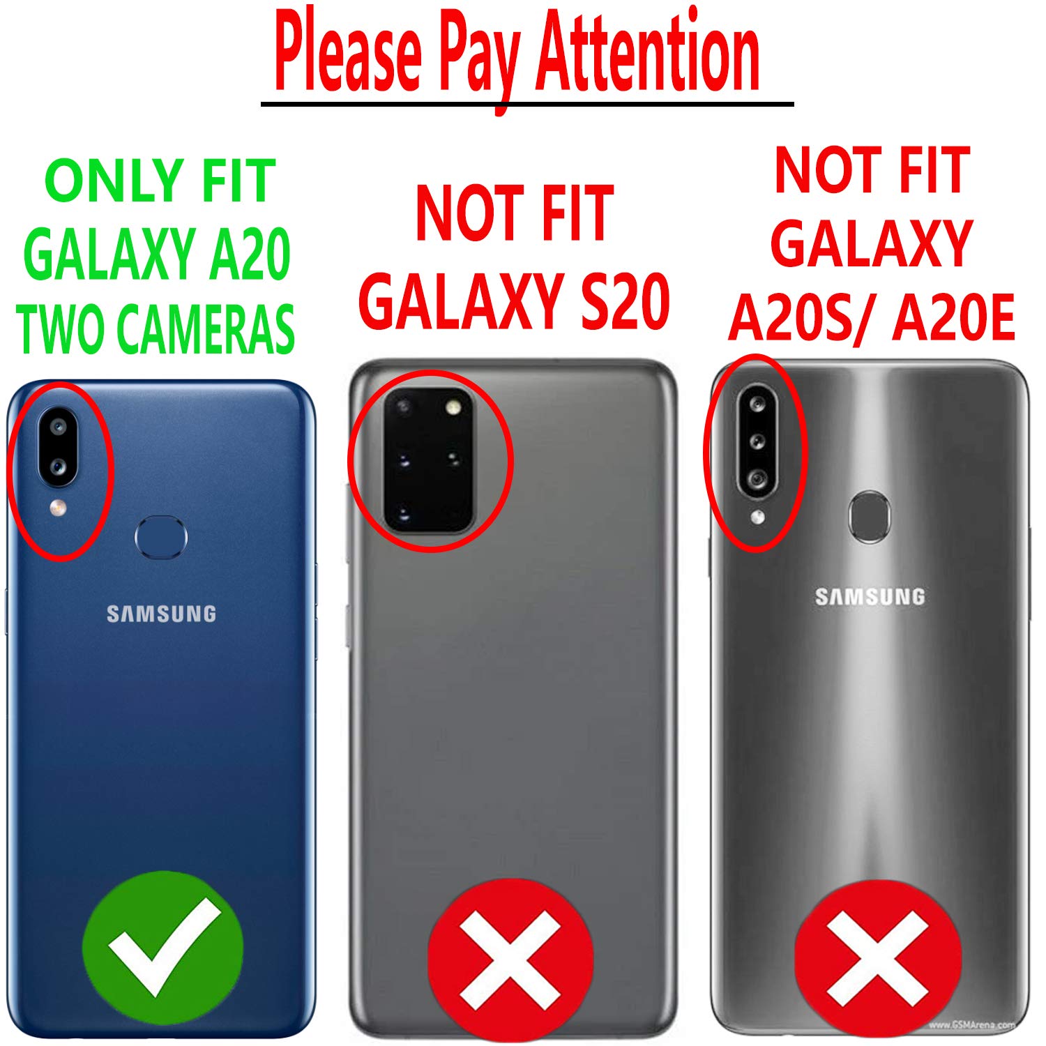 Samsung Galaxy A20 Phone Case with Tempered Glass Screen Protector | PU Leather Wallet Cover with Kickstand, Card Slots & Magnetic Closure | Shockproof Protection for Everyday Use - Dark