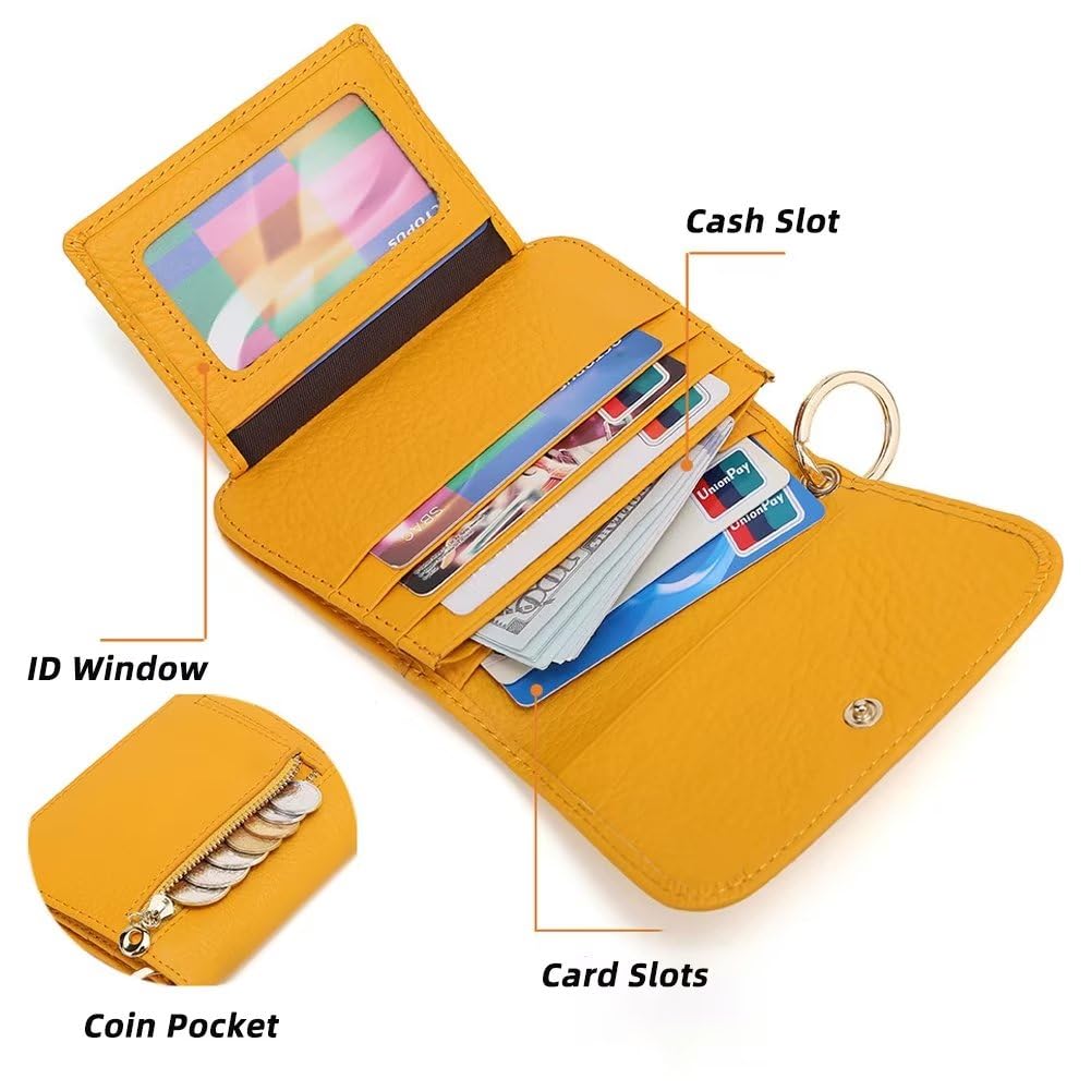 Mudono Slim RFID Blocking Genuine Leather Women's Wallet - Tri-Fold Card Holder with Zipper Pocket & Keychain - Perfect for Travel, Shopping, and Everyday Use