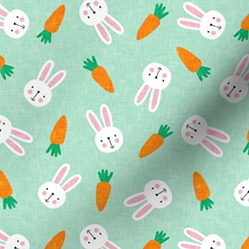 Small Scale Bunnies Mint Easter Spring Rabbit Bunny Carrot Printed Minky Fabric Fat Quarter - Soft Plush Material for Sewing Baby Blankets, Quilt Backing, DIY Crafts & Home Decor Projects