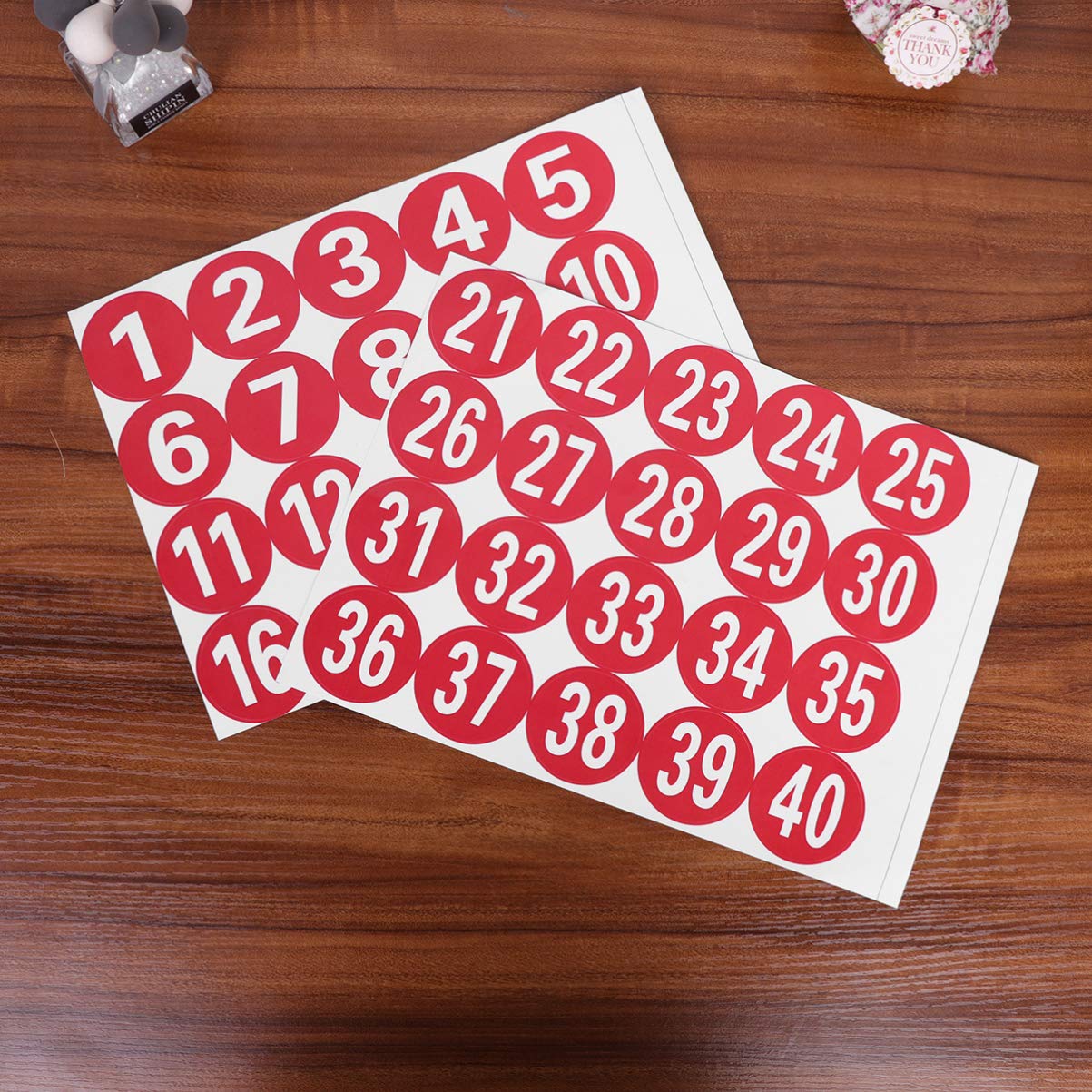NUOBESTY Custom Number Stickers 1-40 - Self Adhesive Decorative Markers for Tables, Bags & Home - 40PCS Letter & Serial Stickers for DIY Crafts, School Projects & Organization