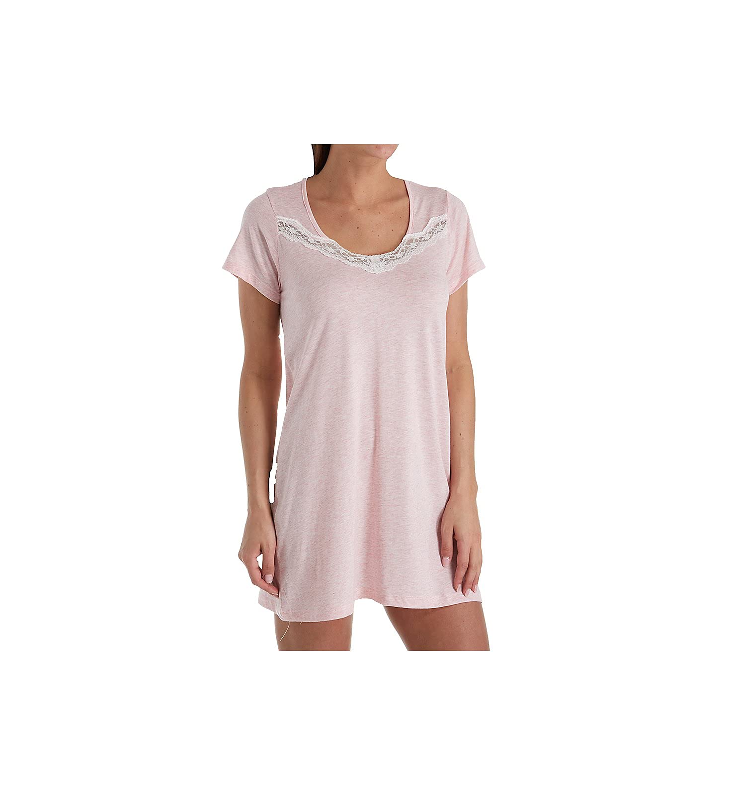 Women's 337428 Jaspe & Lace Nightgown - Elegant Floral Lace Trim Sleepwear for Women, Soft Comfortable Night Dress for Bedtime & Lounge