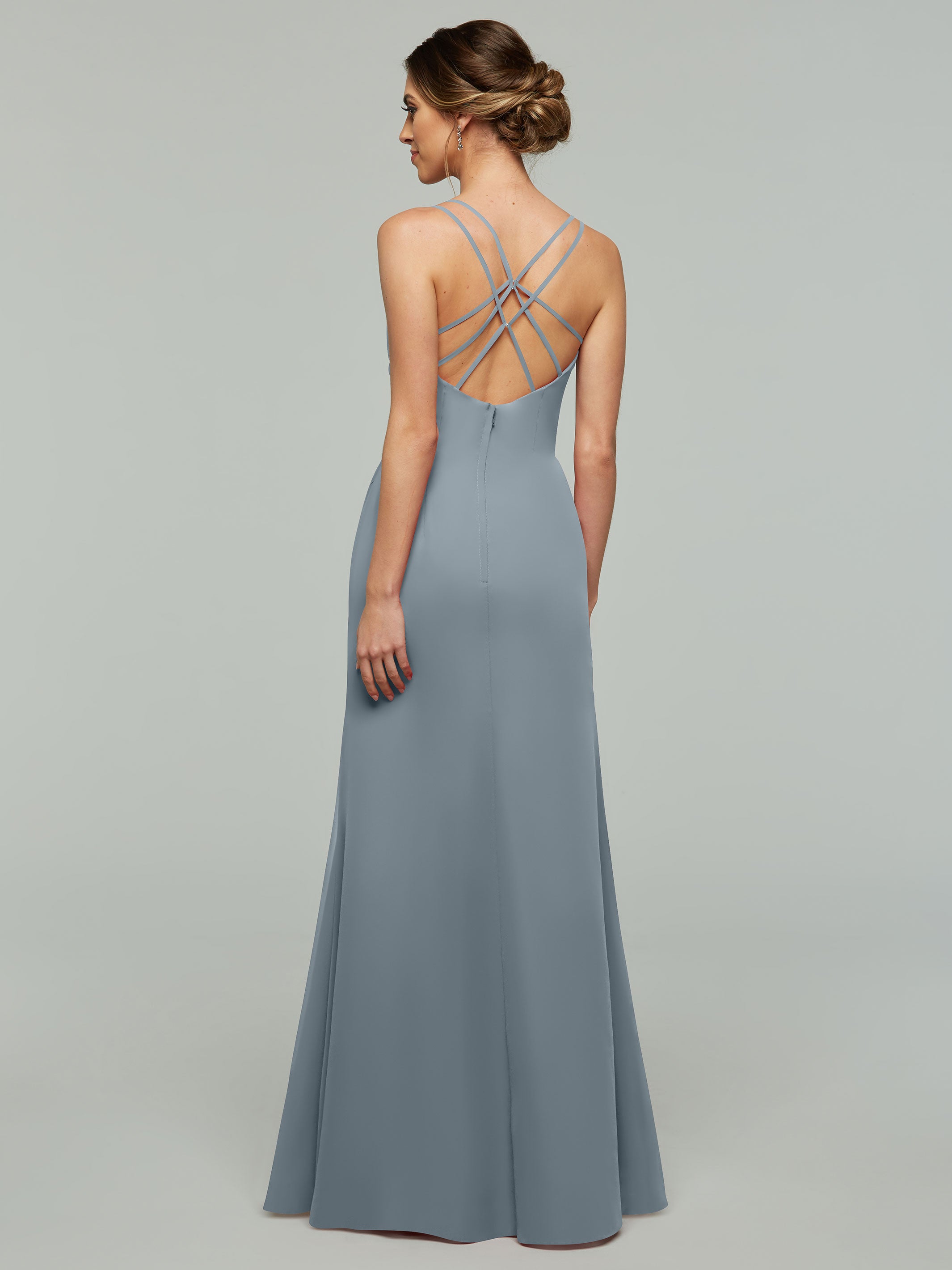 Elegant 80130 Chiffon Sheath Bridesmaid Dress with V-Neck & High Slit - Perfect for Weddings, Formal Events & Evening Parties
