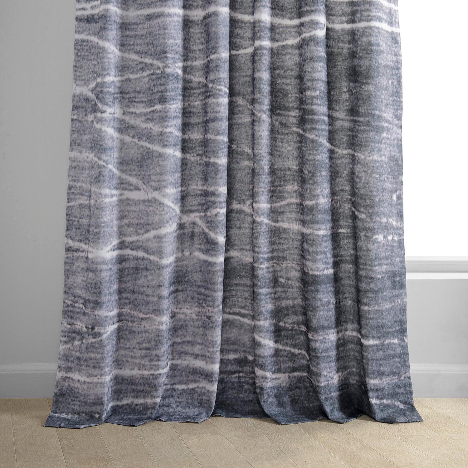 Coal Black Abstract Textured Printed Cotton Curtains for Living Room & Bedroom - Modern Window Drapes for Home Decor