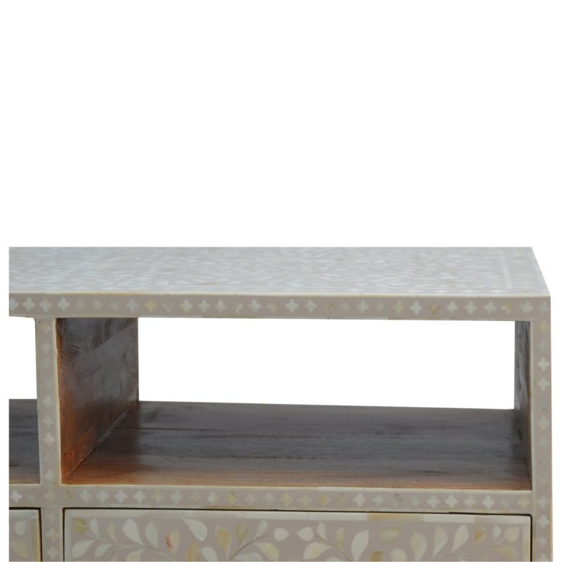 Handmade Bone Inlay Floral Pattern TV Stand | White Console Table for Living Room, Bedroom & Entryway - Elegant Home Decor Furniture