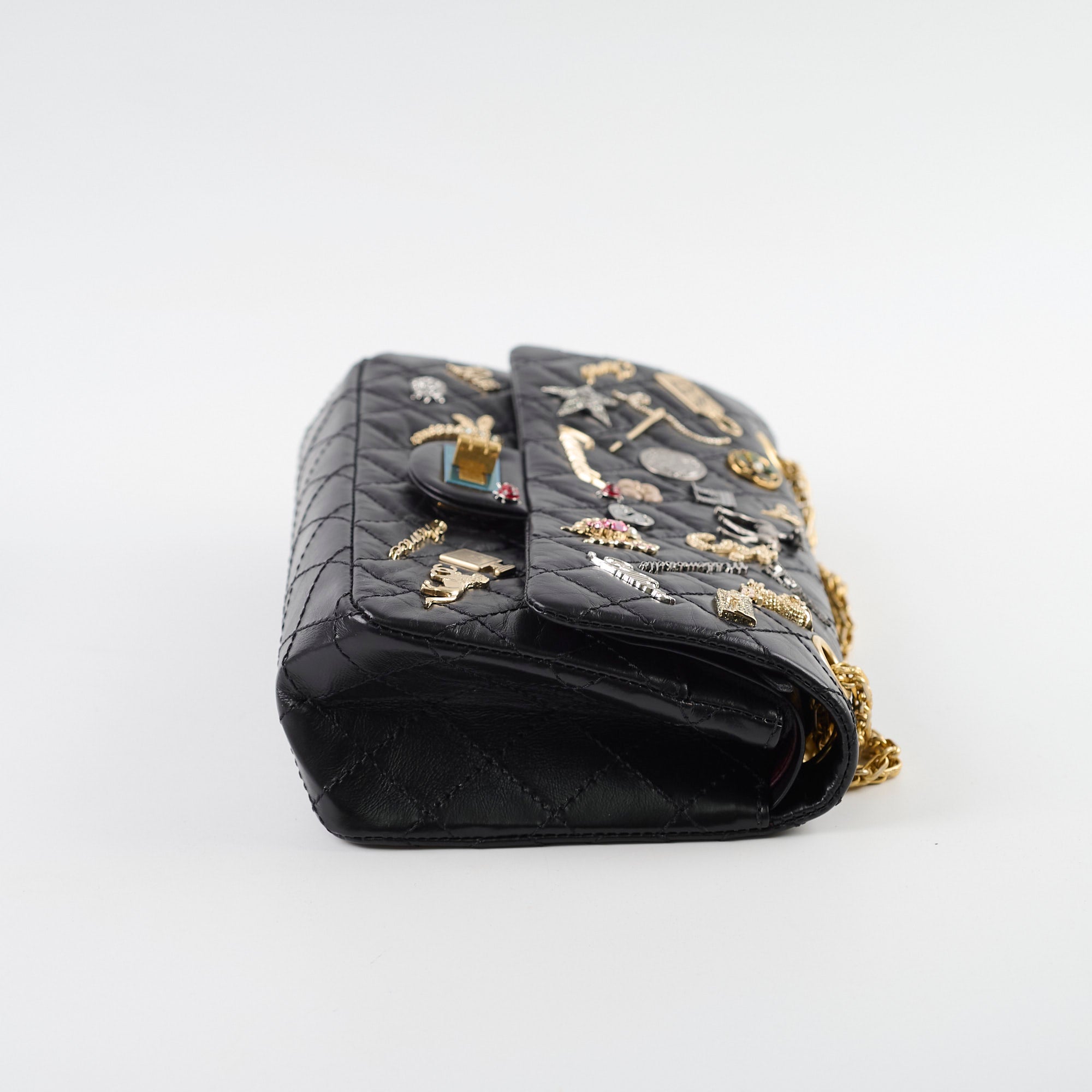 Chanel Reissue 2.55 Lucky Charms Small Black Leather Flap Bag 24 Series - Luxury Designer Handbag for Women, Perfect for Evening Events & Special Occasions