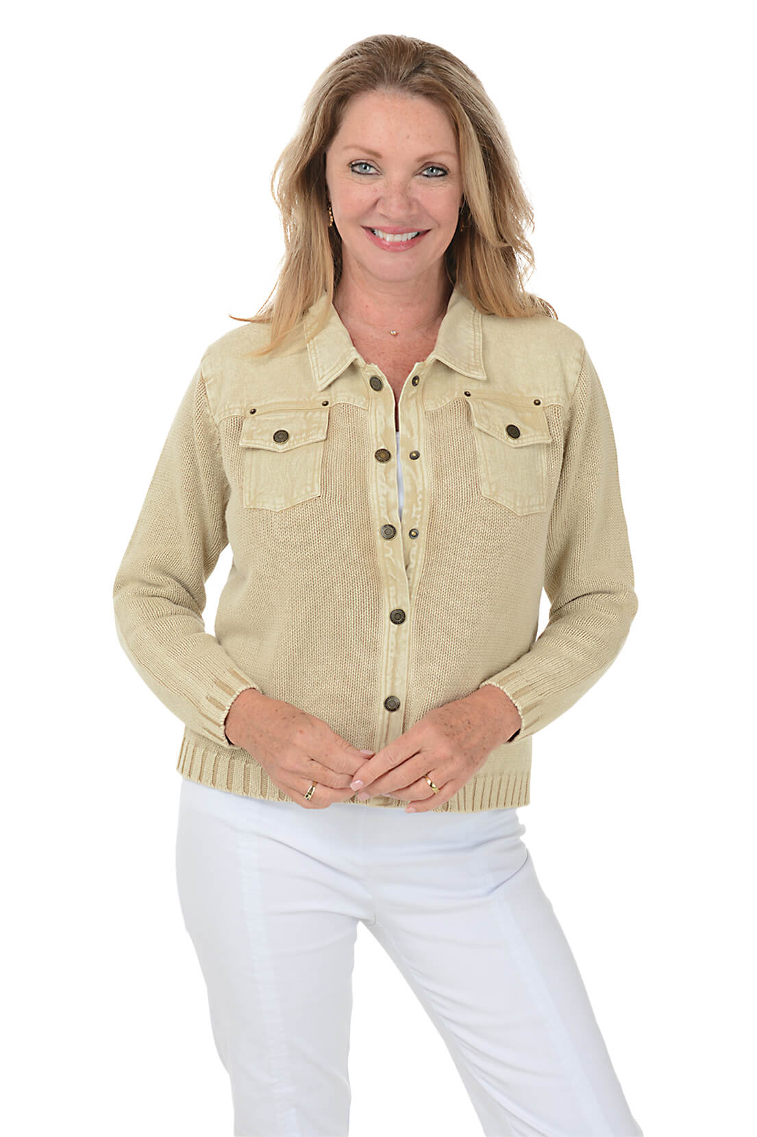 Button Front Denim Sweater Jacket for Women - Stylish Casual Outerwear for Fall & Winter | Perfect for Layering, Date Nights & Weekend Outings