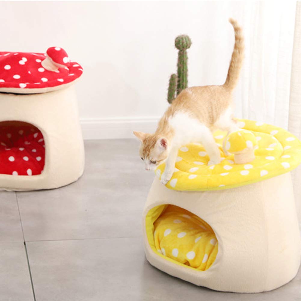 Self-Warming Cat Tent Cave Bed - Cozy Mushroom Pet House for Cats, Kittens & Small Animals with Removable Cushion | Indoor & Outdoor Use for Comfortable Sleeping & Playtime