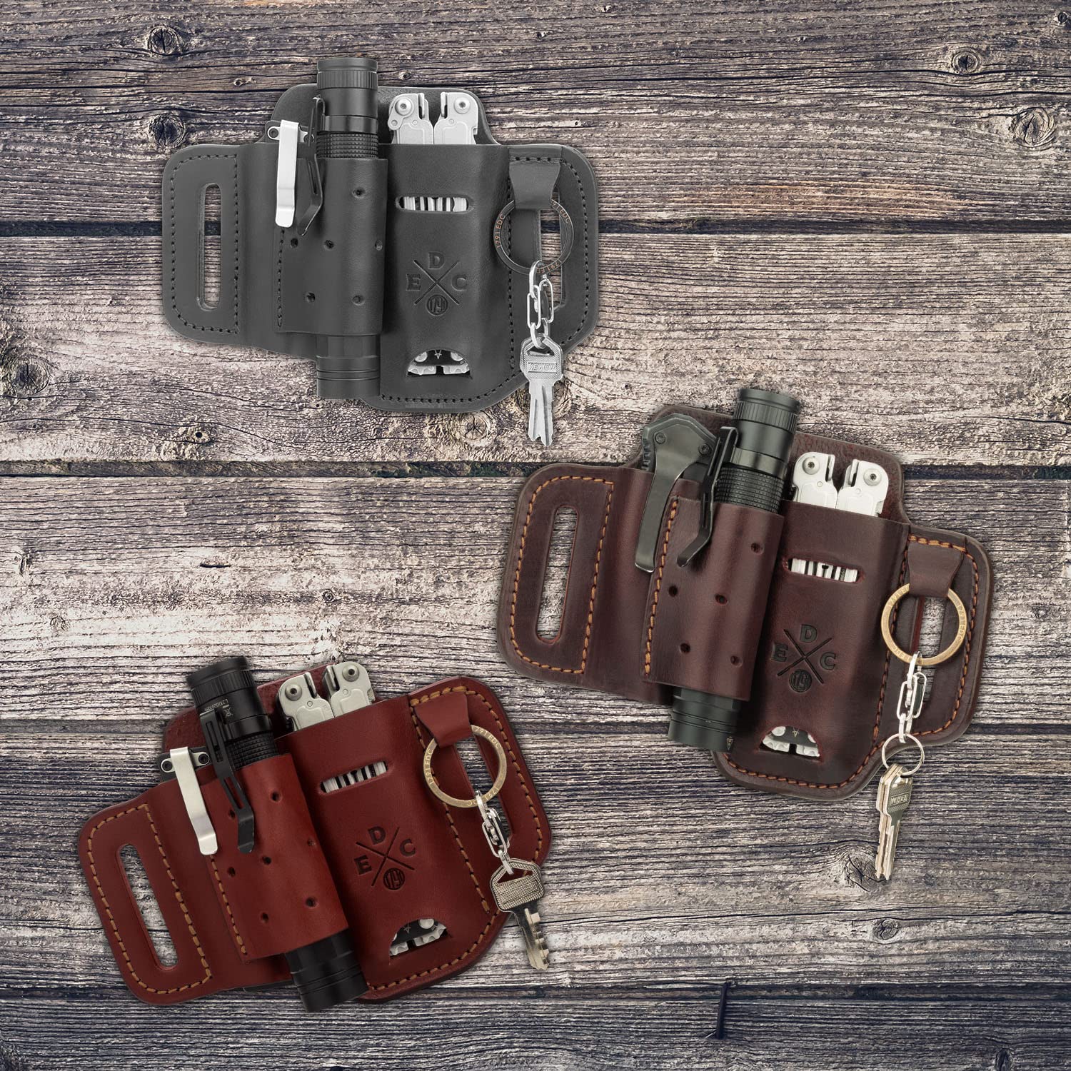 Leather Multitool Sheath & Flashlight Holster - EDC Belt Pouch for Full Size Leatherman, Gerber, SOG Multitools - Fits Knives, Keys & Everyday Carry Gear - Perfect for Camping, Hiking & Outdoor Adventures
