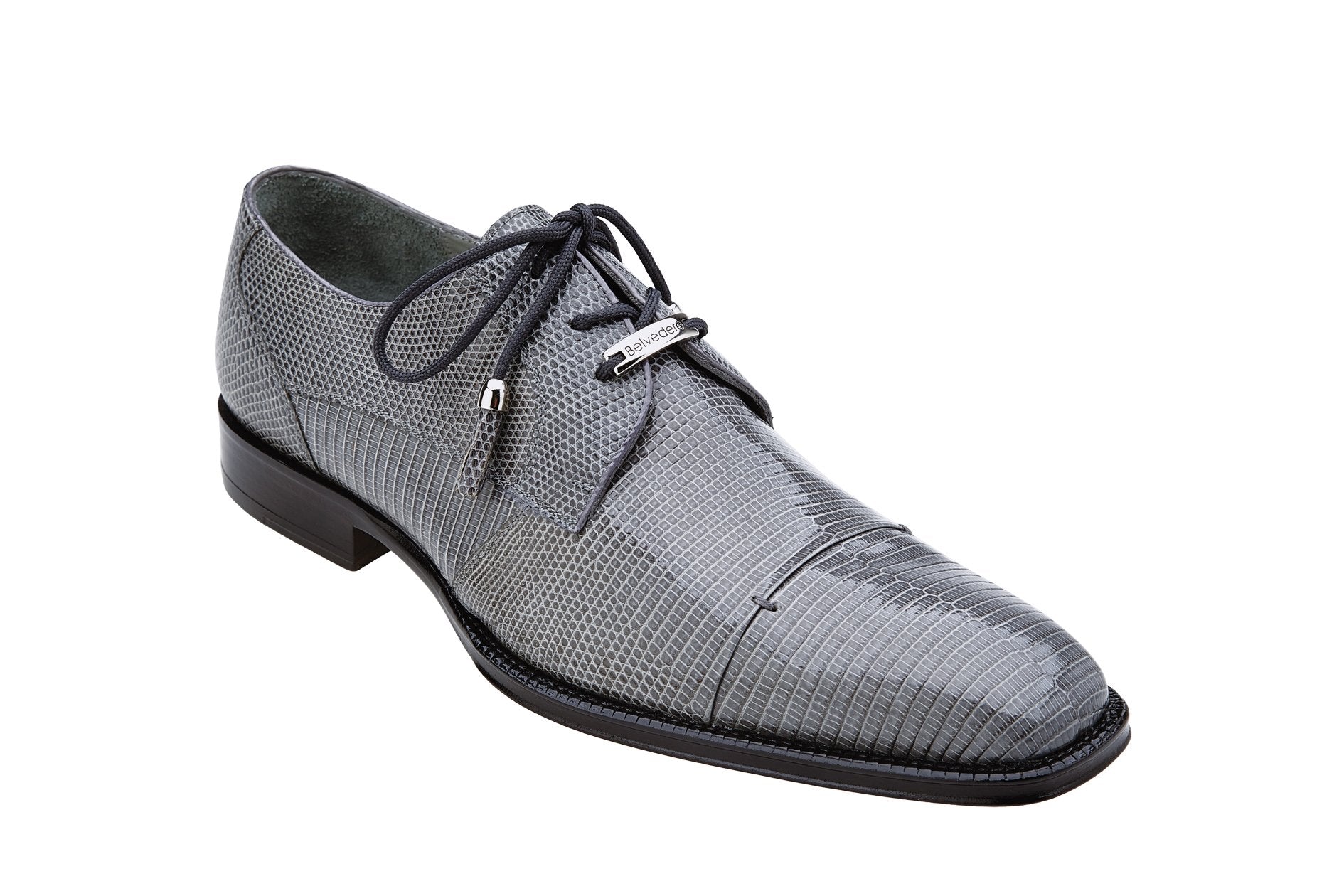 Belvedere Karmelo Genuine Lizard Dress Shoes for Men - Gray Leather Formal Business Shoes Size 14 - Perfect for Weddings, Office & Special Occasions