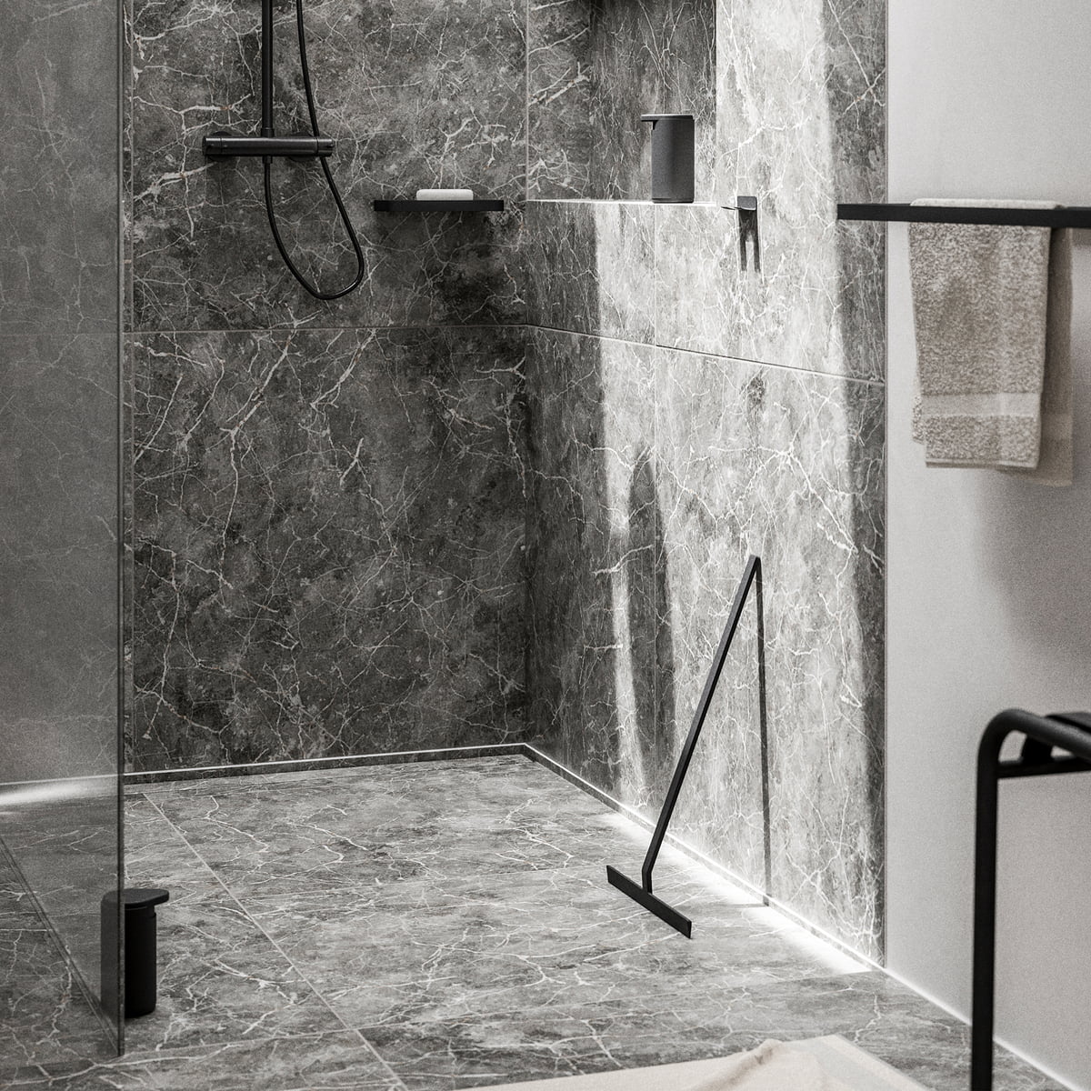 ZONE DENMARK Large Black Rim Shower Wiper with Holder - Water Streak-Free Cleaning for Glass Shower Doors & Bathroom Mirrors