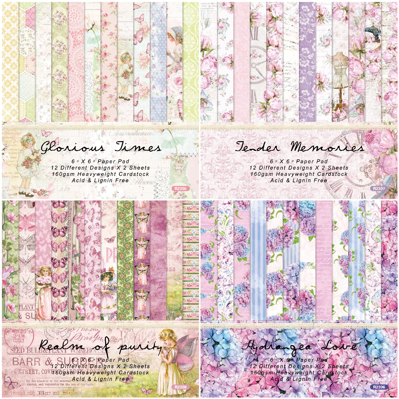 6x6 Inch Floral Scrapbook Paper - 48 Sheets Peony Flower Pattern Cardstock, 12 Spring Designs, Single-Sided Specialty Craft Paper for DIY Cards, Albums & Home Decor