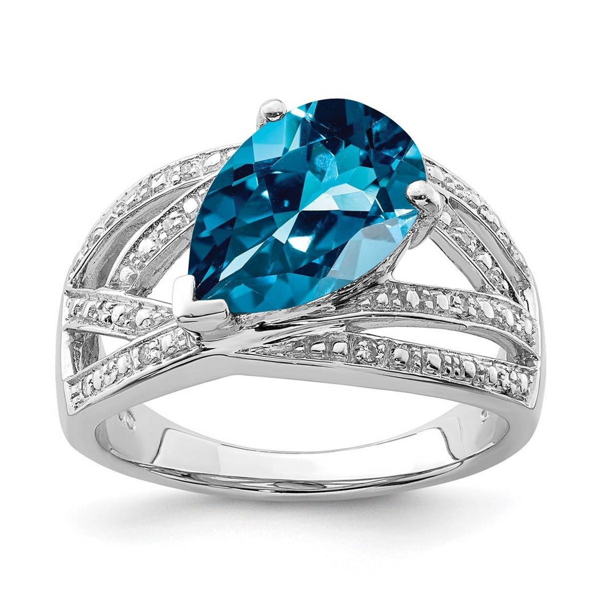 925 Sterling Silver Rhodium Plated Diamond & London Blue Topaz Ring for Women - 2mm Wide Elegant Wedding Band, Anniversary Gift, Birthday Jewelry, Everyday Wear