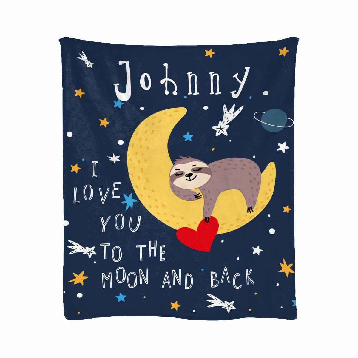 Personalized Sloth on The Moon Baby Blanket - 70x80 Inch Soft & Cozy Blanket for Boys & Girls - Perfect for Nursery, Bedtime & Cuddling