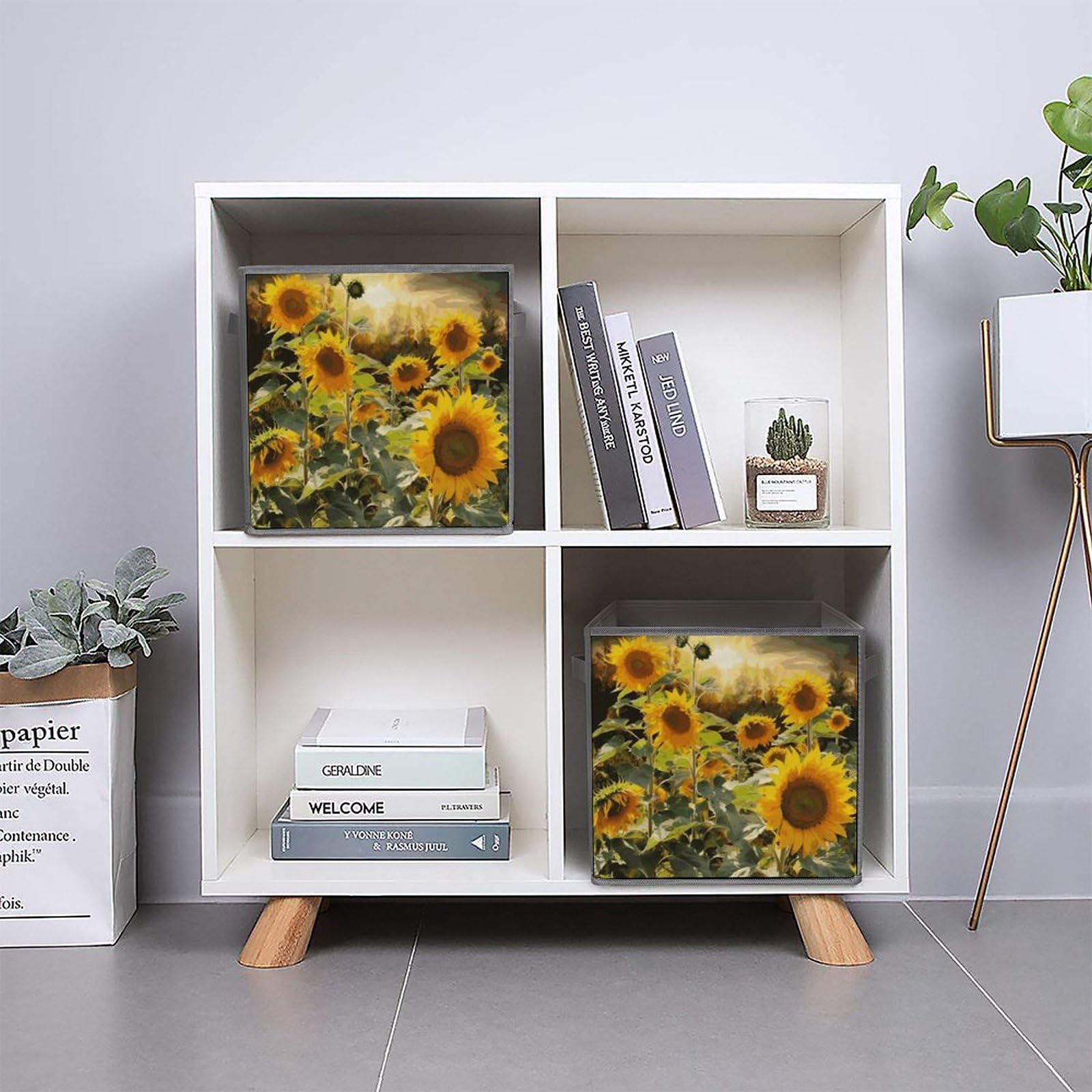 6PCS Sunflower Storage Bins - Collapsible Organizers for Home & Shelves