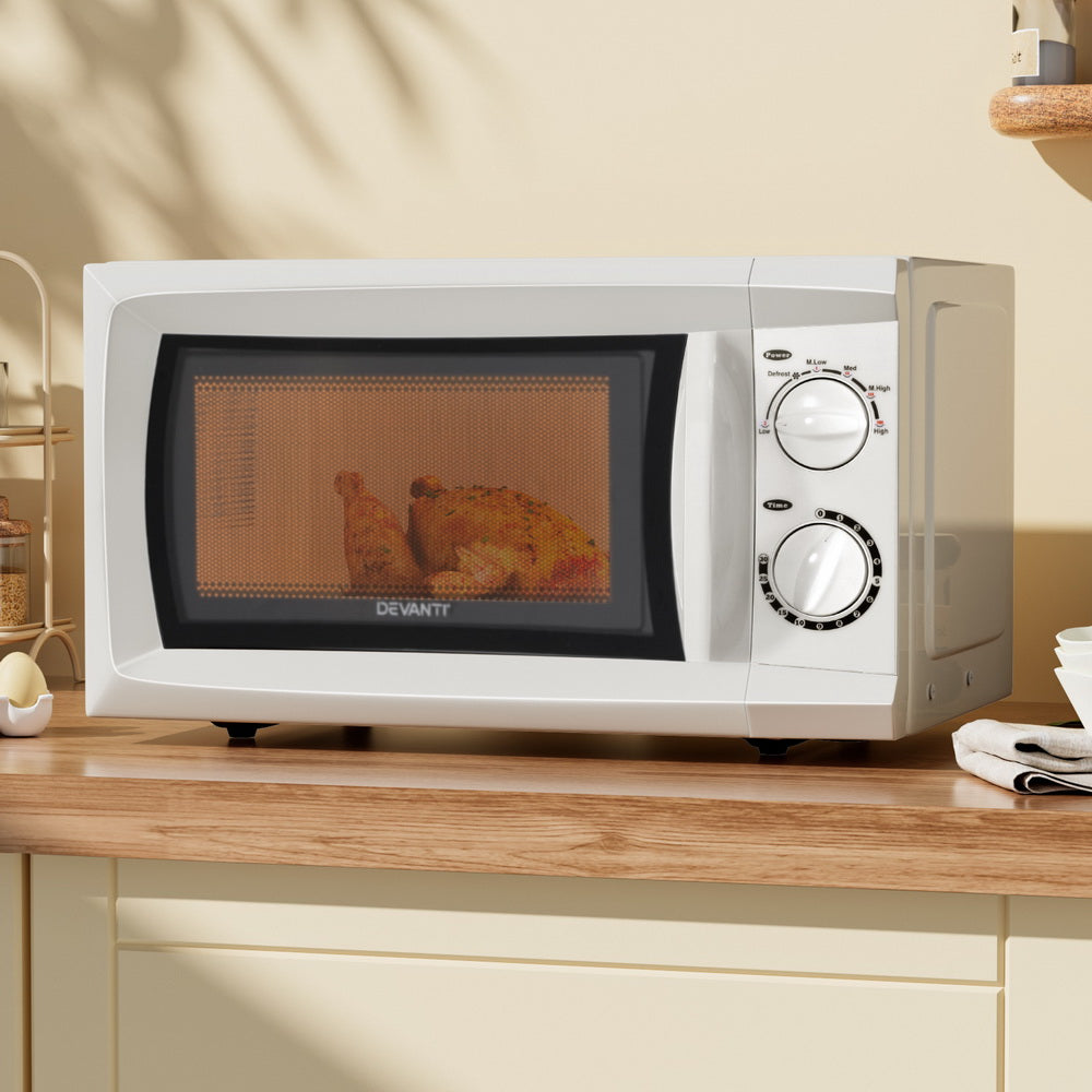 Devanti 20L 800W Compact Countertop Microwave Oven in White - Perfect for Small Kitchens, Dorms & Offices