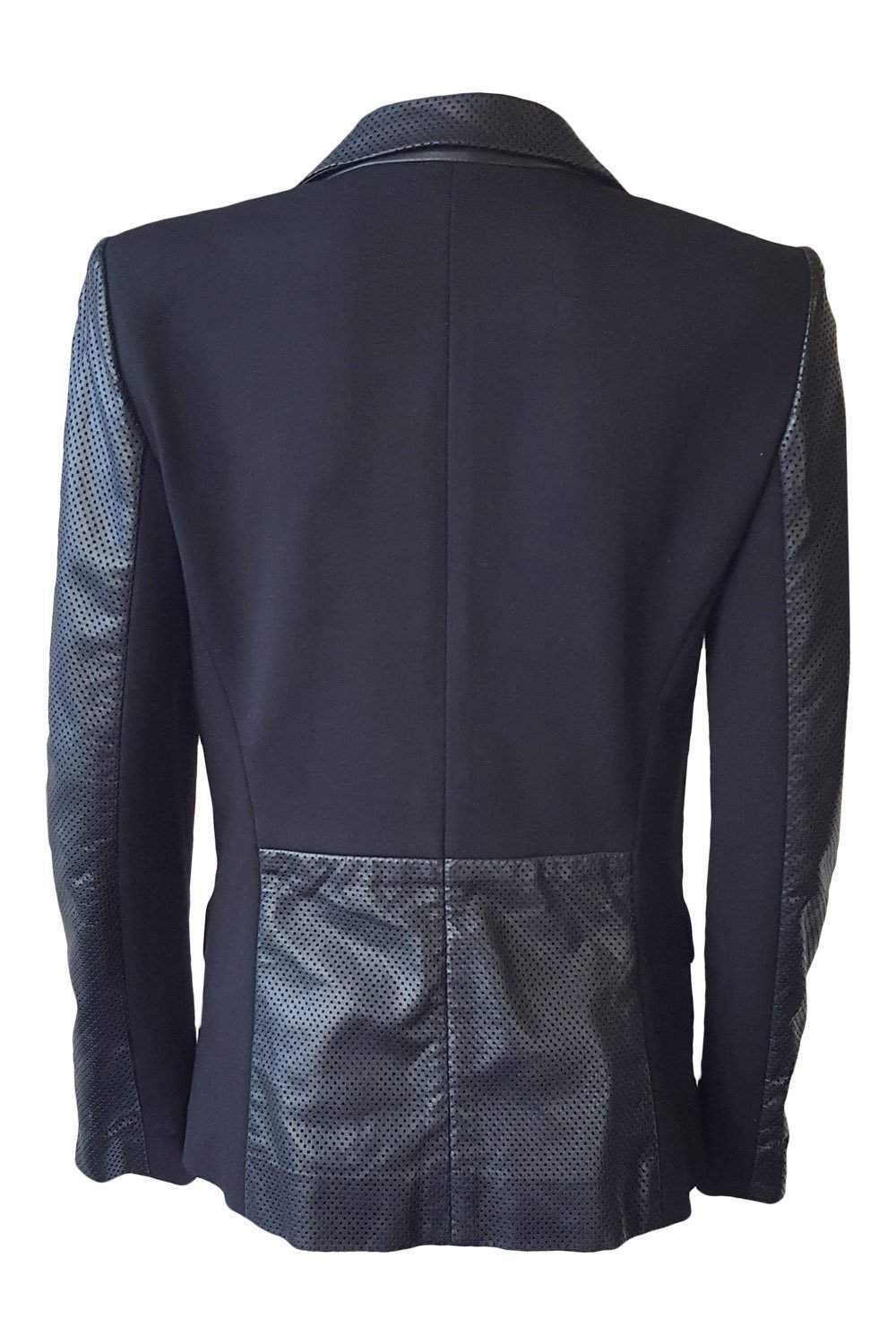 DKNY Black Lambskin Leather Perforated Blazer for Women - Size 4 | Premium Fashion Jacket for Office, Party & Evening Wear