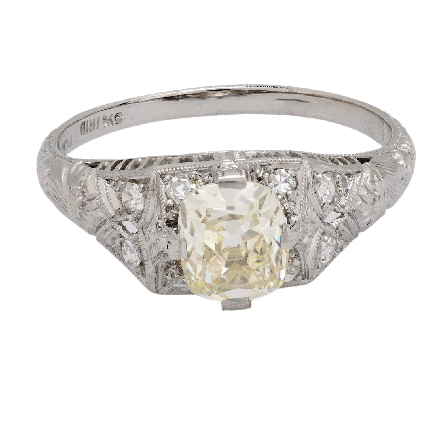 1.01 Carat GIA Certified Art Deco Old Mine Cut Diamond Platinum Engagement Ring for Women - Vintage Wedding, Proposal, Anniversary Gift