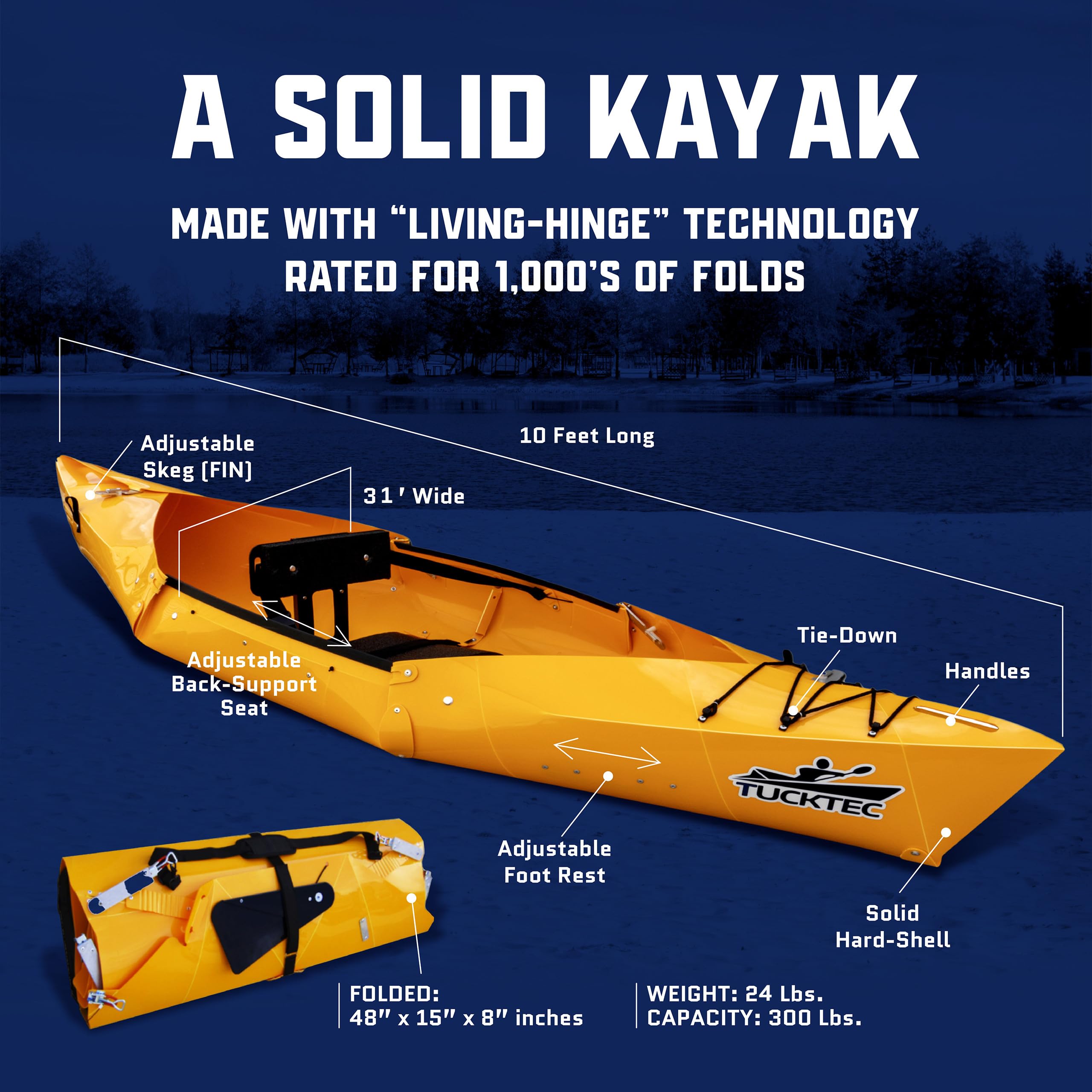 Tucktec 10' PRO Foldable Kayak - Full Size Portable Folding Kayak for Adults - Lightweight & Durable - Made in USA - Perfect for Camping, Fishing & Water Adventures