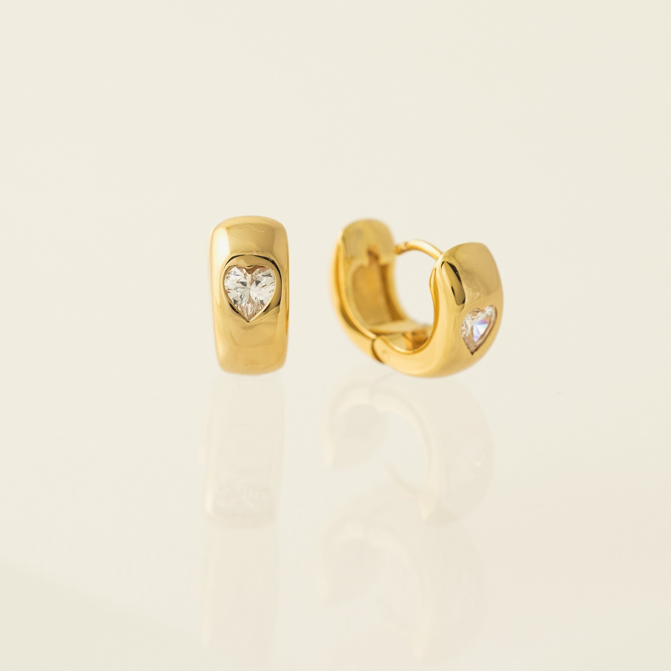 Chunky Huggie Hoop Earrings for Women - Gold Heart Design Dangle Earrings - Perfect for Valentine's Day, Date Night & Everyday Wear