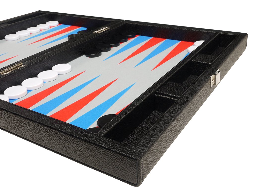 Premium 13-inch Backgammon Travel Set - Compact Black Game Board with Scarlet Red & Patriot Blue Points - Perfect for Camping, Beach Trips & Family Game Nights