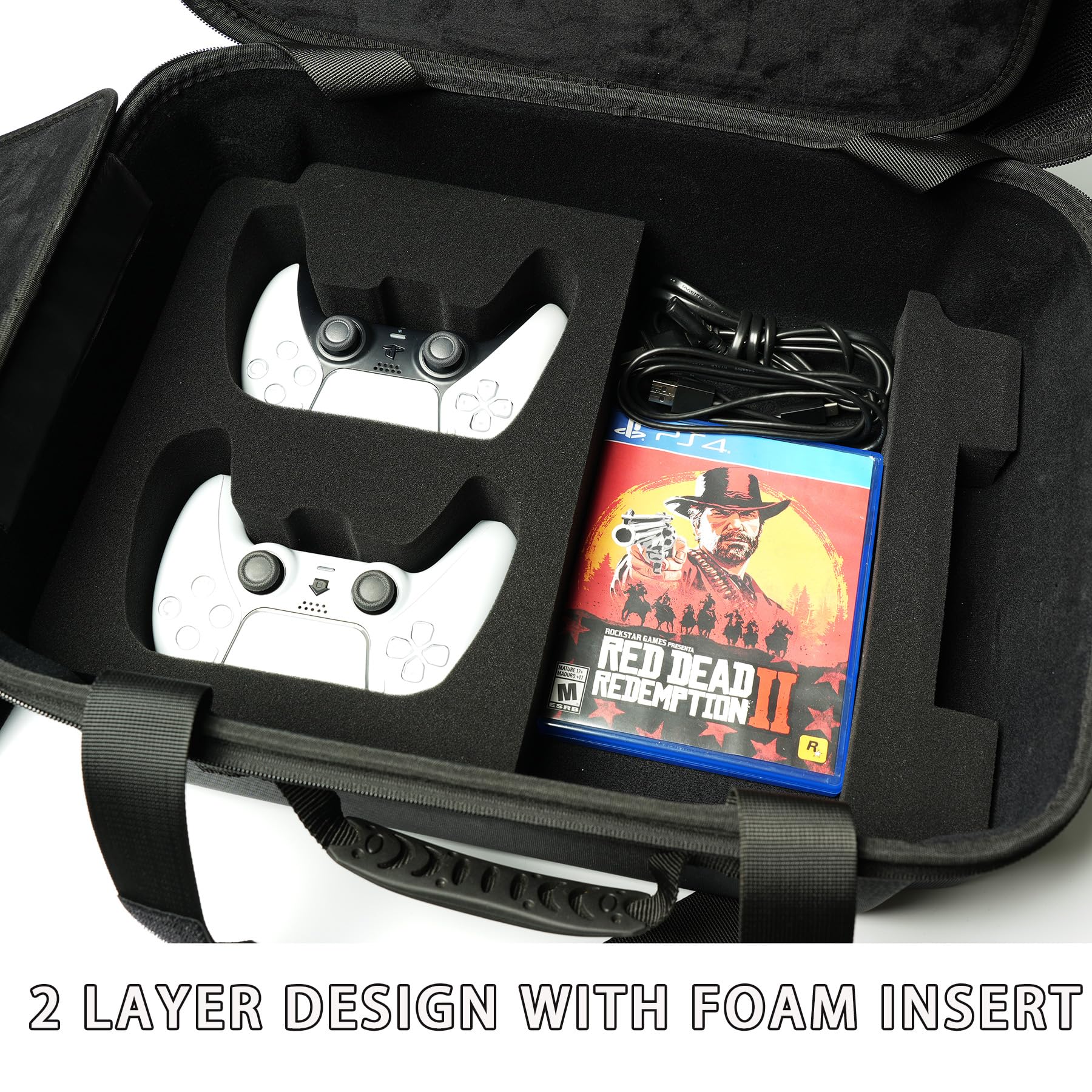 RIGICASE Hard Protective Travel Case for PS5, PS5 Pro & PS5 Slim (Stand Not Required) - Shockproof Carry Case with Handle & Adjustable Shoulder Strap for PlayStation 5 Console & Accessories - Perfect for Gaming Travel, Storage & Protection