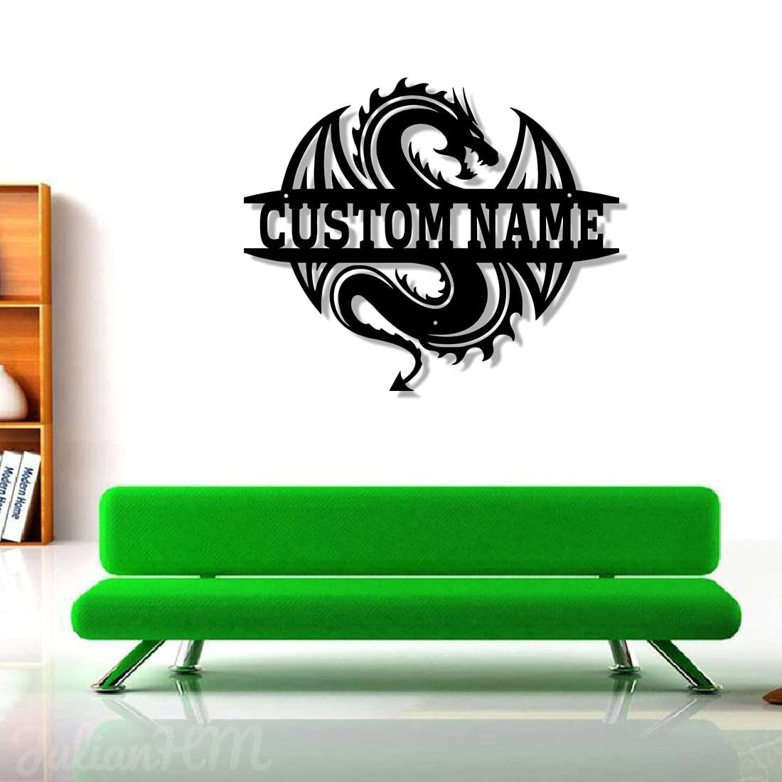 Custom LED Dragon Metal Wall Decor - Personalized Monogram Dragon Sign with Lights - 18x18 Inches - Unique Home & Bedroom Decor for Boys - Perfect for Nursery, Game Room, and Themed Parties