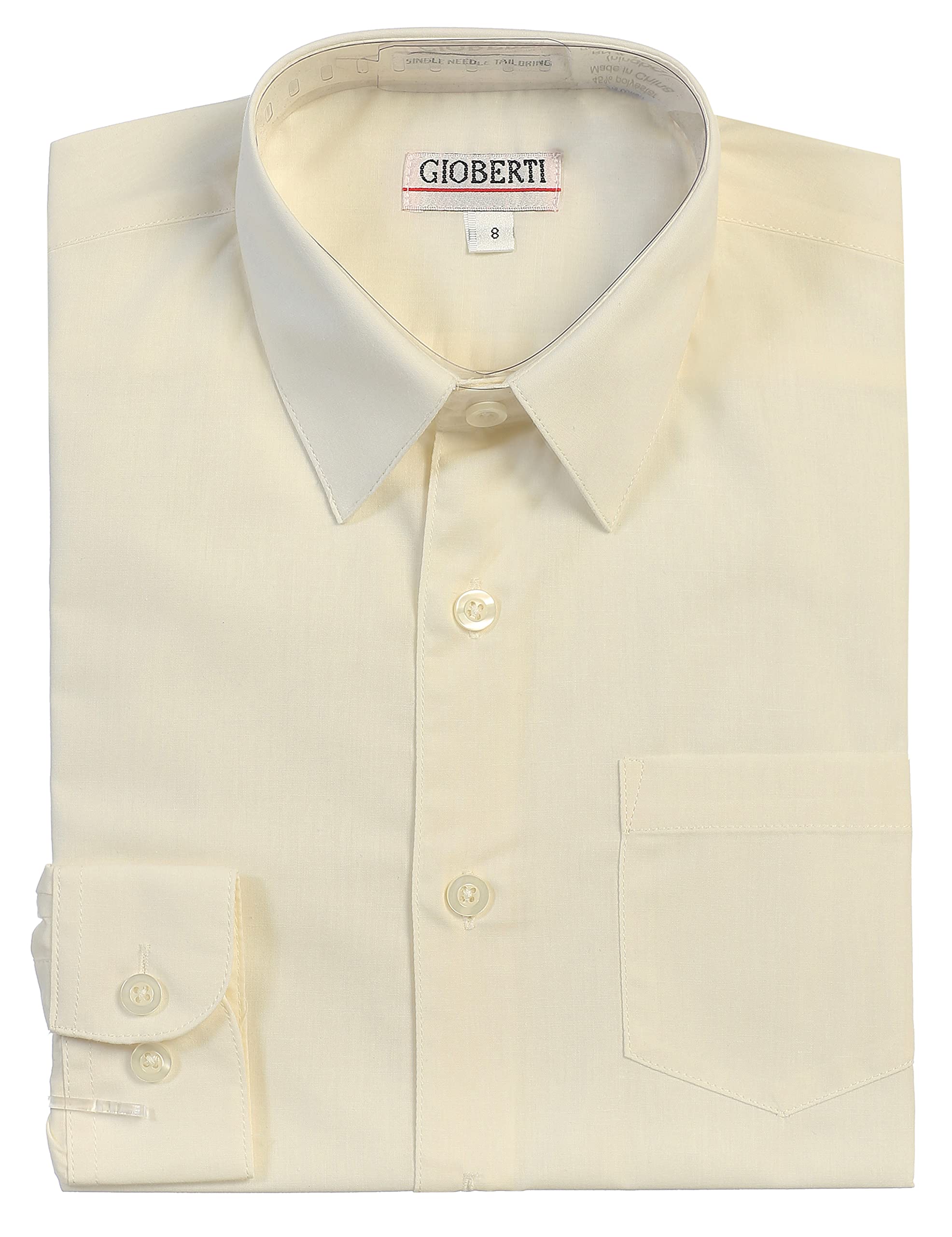 Gioberti Boys Long Sleeve Solid Dress Shirt for School, Church & Formal Occasions | Classic Cotton Button Down Shirt for Kids