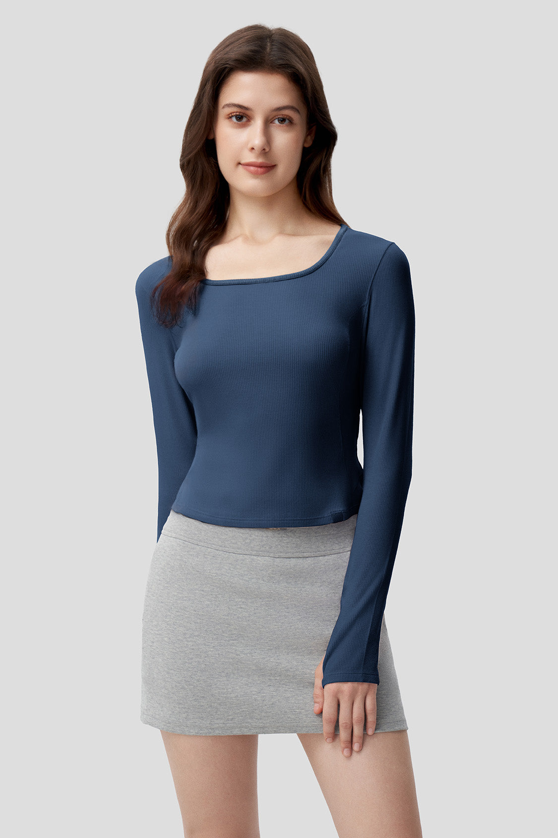 Women's Slim Fit Long Sleeve T-Shirt - Stretchy U-Neck Basic Top for Casual Wear, Workout & Layering